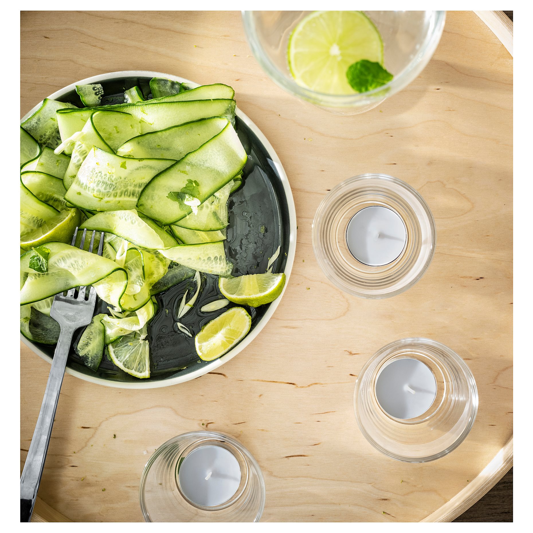 ÄDELTUJA, scented tealight/cucumber & lime 30 pack, 3.5 hr, 005.480.47