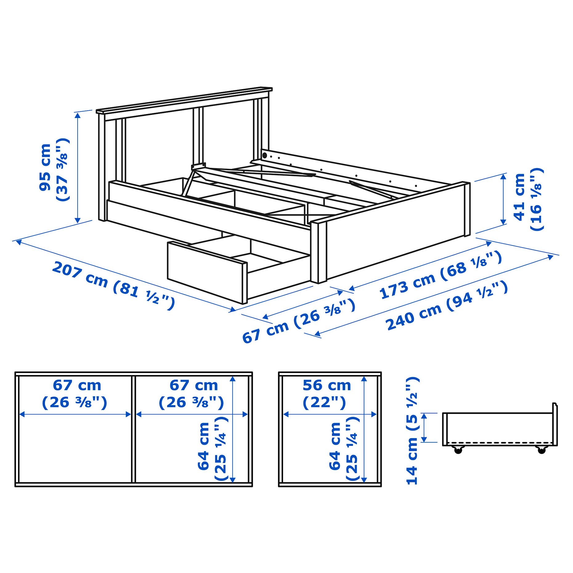 SONGESAND, bed frame with 2 storage boxes, 160X200 cm, 092.411.18