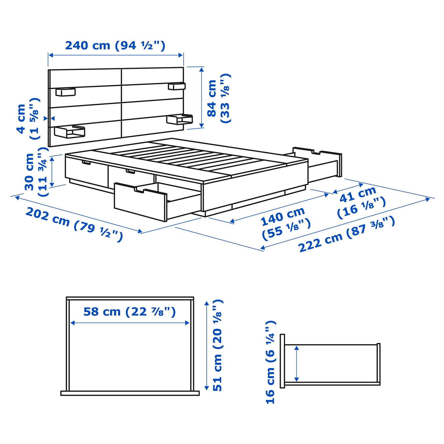RINGSTA/SKAFTET, bed with storage and headboard, 140x200 cm, 092.414.20