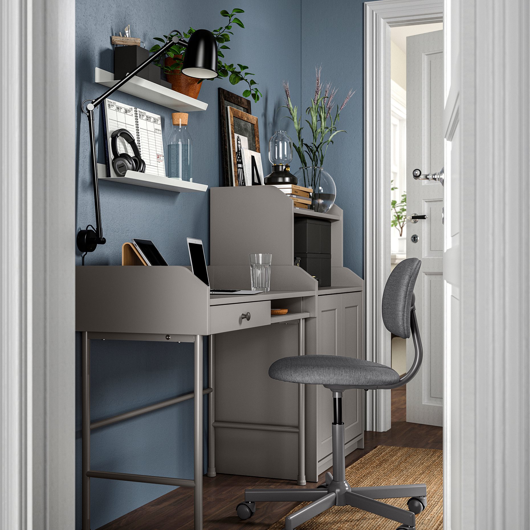 HAUGA/BLECKBERGET, desk and storage combination with swivel chair, 094.365.02