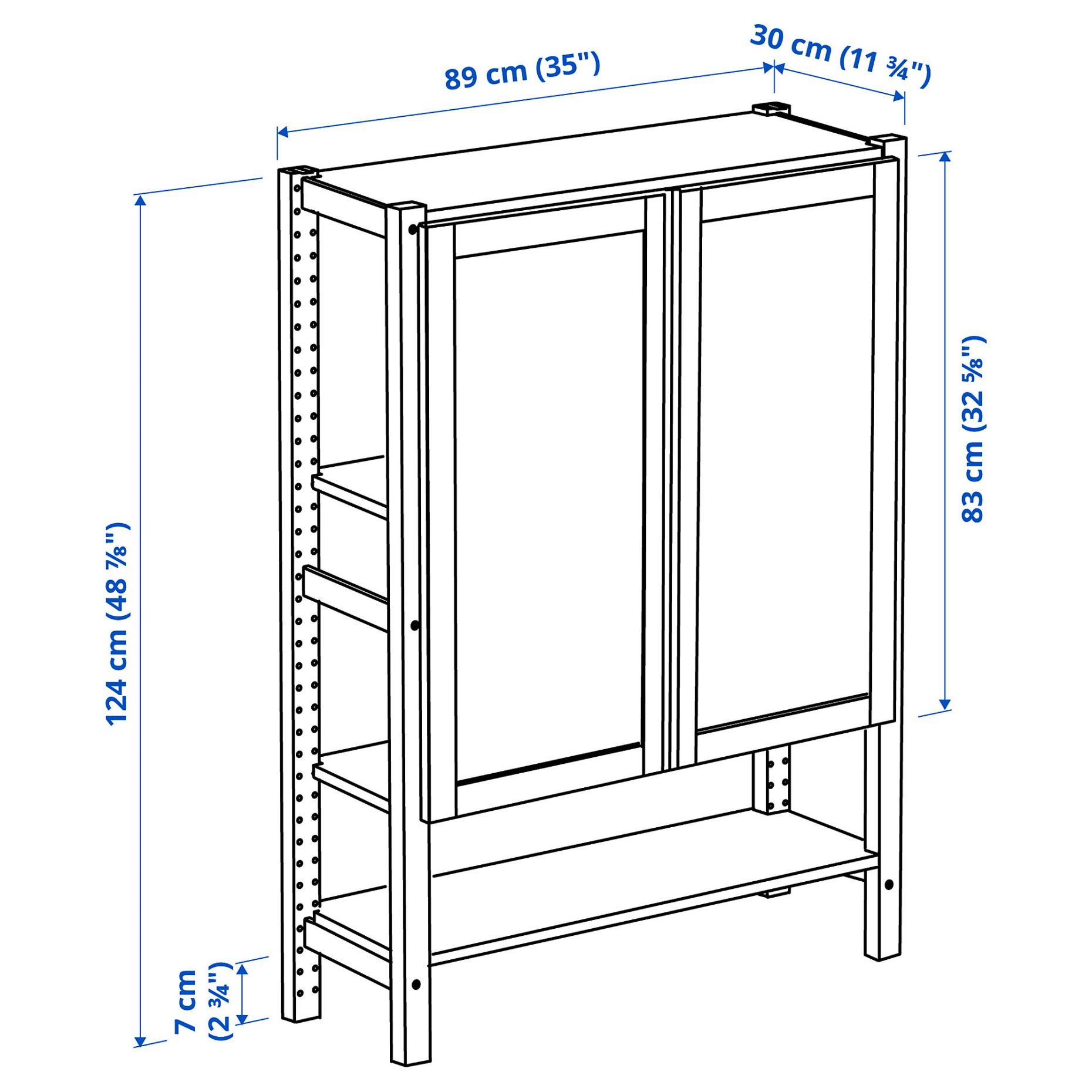 IVAR, shelving unit with doors, 89x30x124 cm, 095.078.58