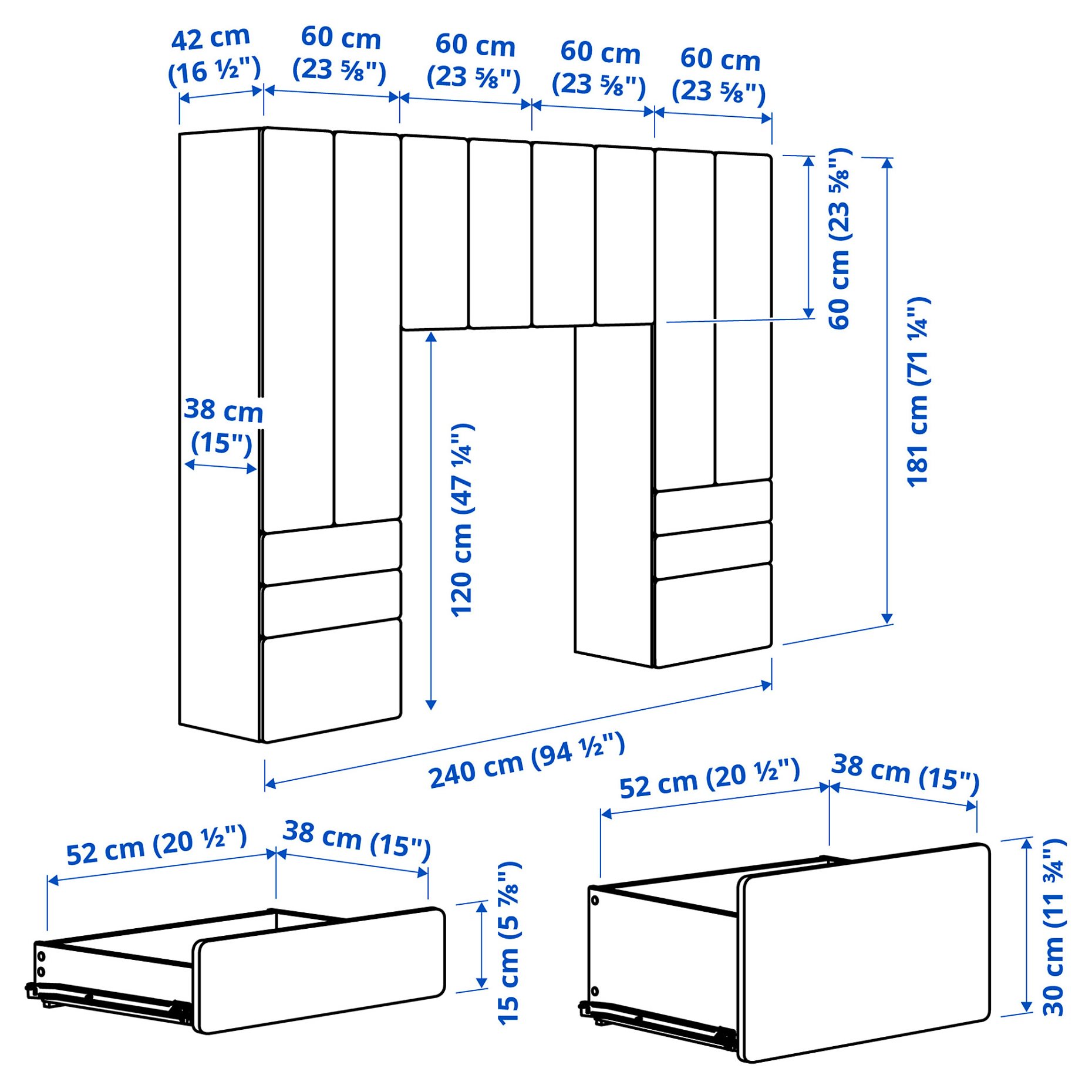 SMASTAD/PLATSA, σύνθεση αποθήκευσης, 240x42x181 cm, 095.445.73