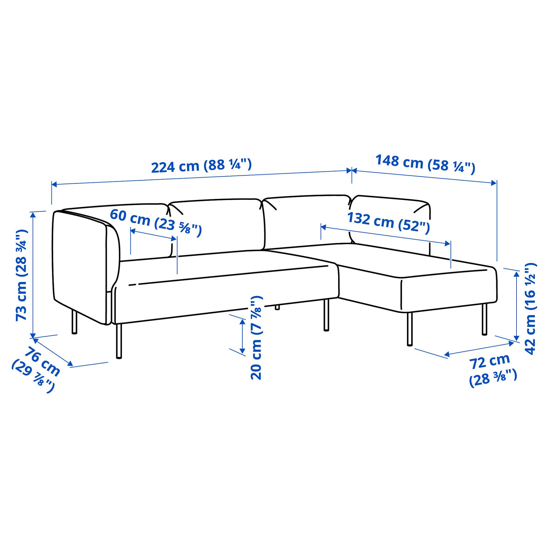 LILLEHEM, 3-seat modular sofa w chaise longue, 095.682.72