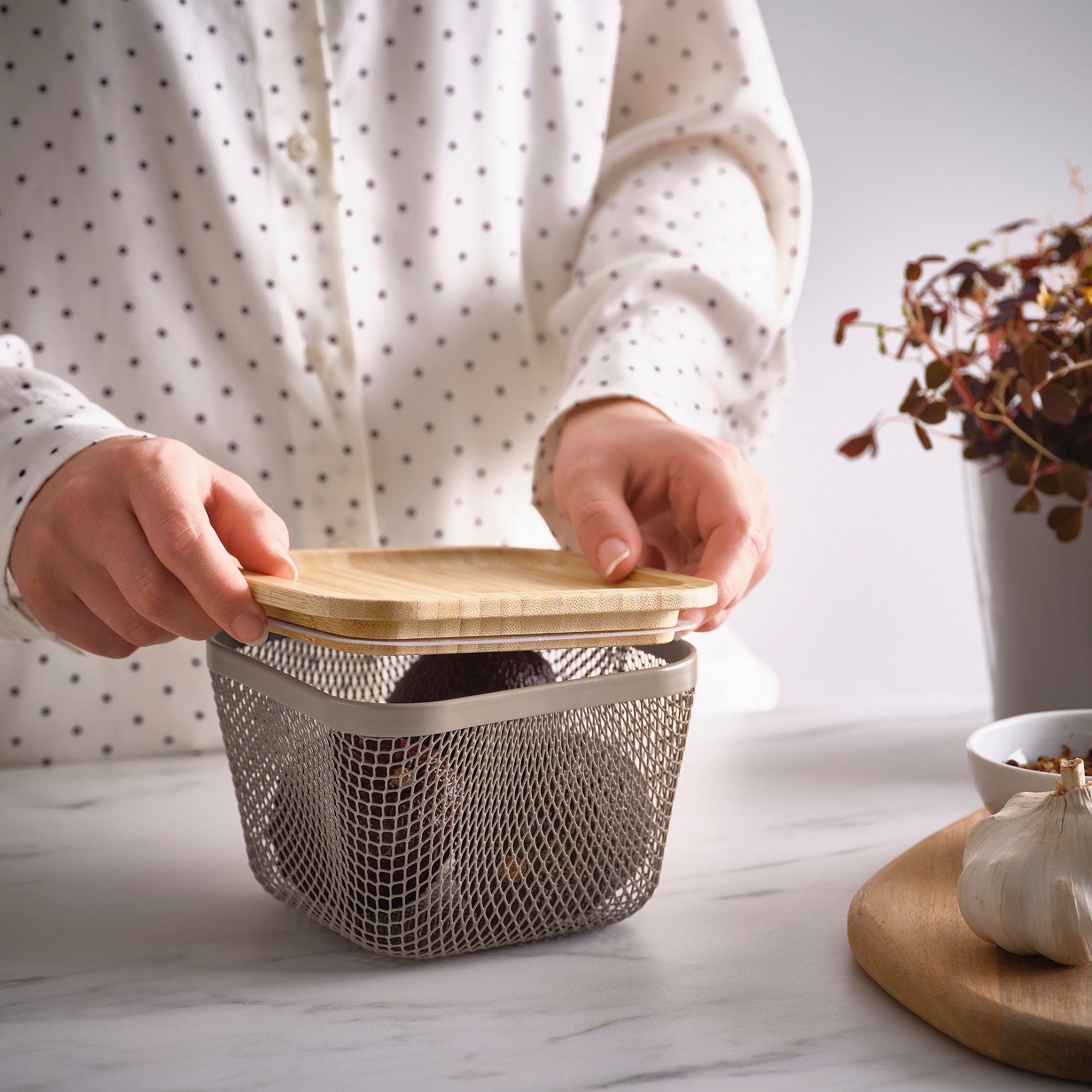 IKEA 365+, square meta food storage basket with lid, 15x15x11 cm, 095.814.76