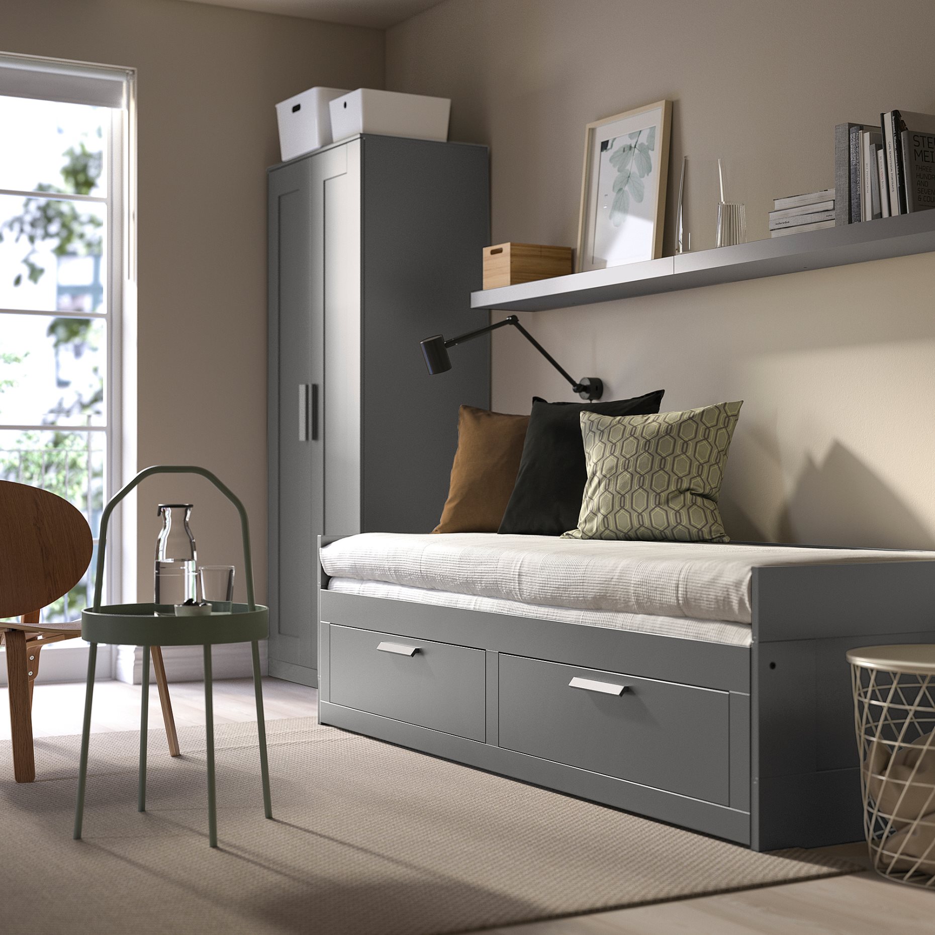 BRIMNES, κρεβάτι επισκέπτη day bed 2 συρτάρια/2 στρώματα, 80x200 cm, 095.900.13