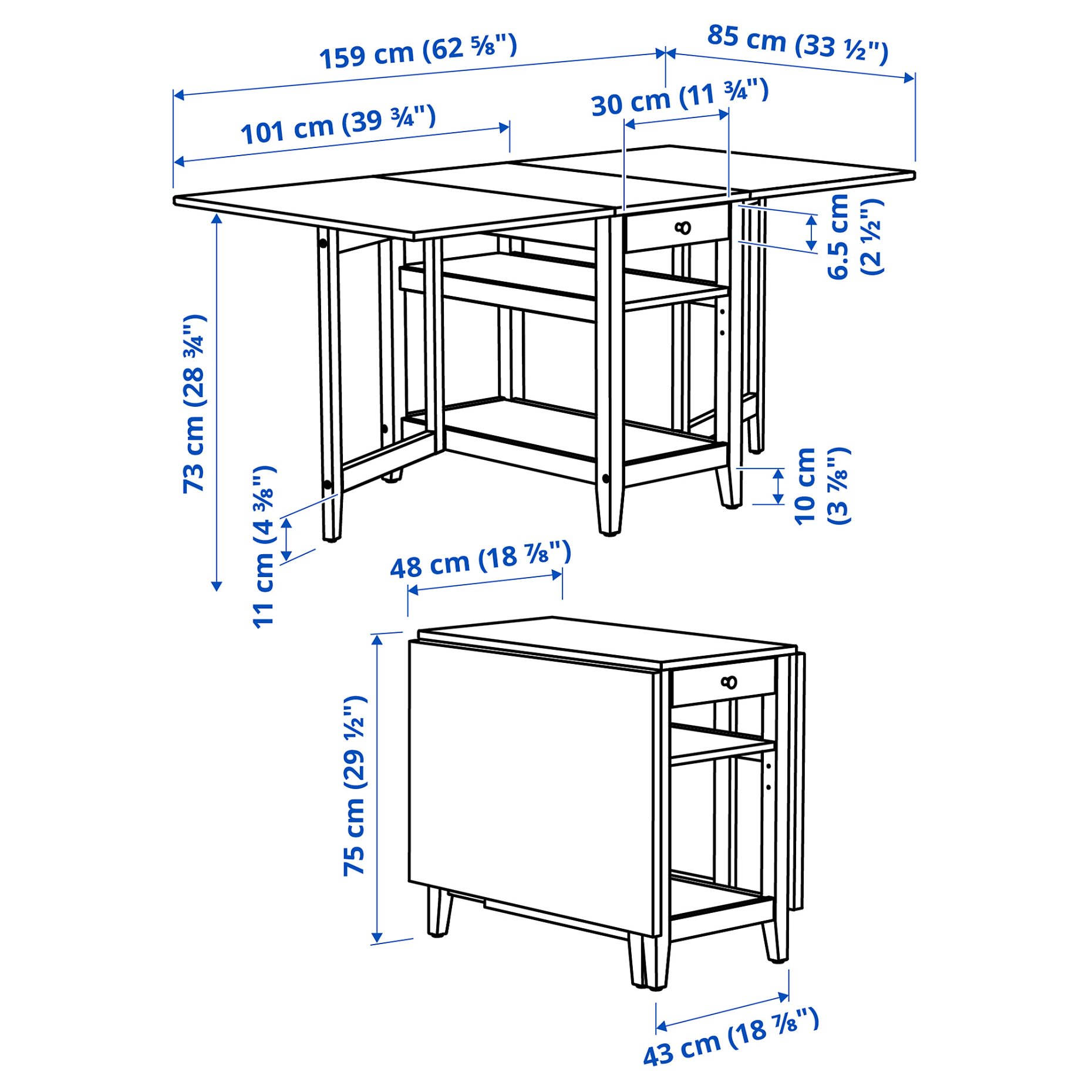 NÄSINGE/FRÖSVI, gateleg table and 2 folding chairs, 48/104/159x85 cm, 095.969.96