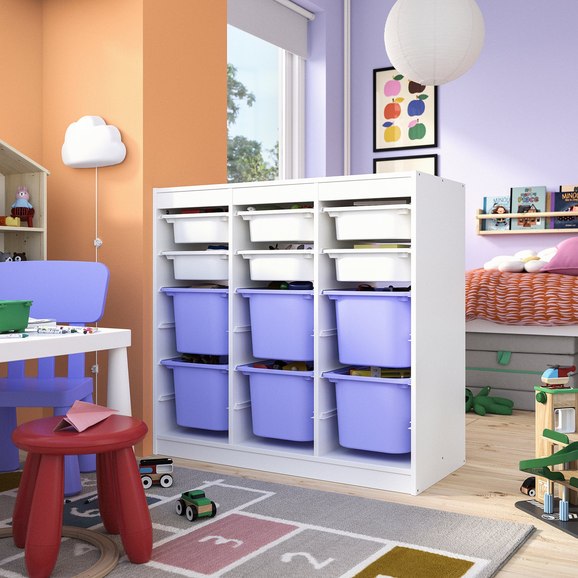 TROFAST, σύνθεση αποθήκευσης διαχωριστικό δωματίου με κουτιά , 99x44x94 cm, 096.131.23