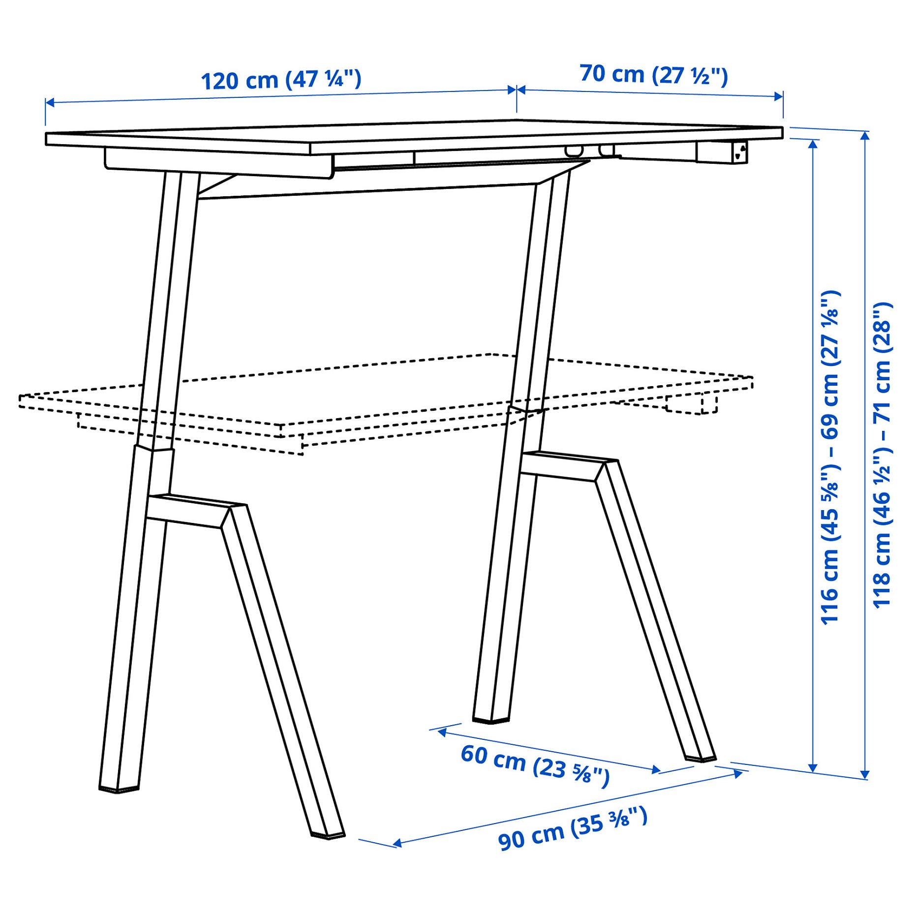 desk sit/stand/electric, 120x70 cm, 096.218.73
