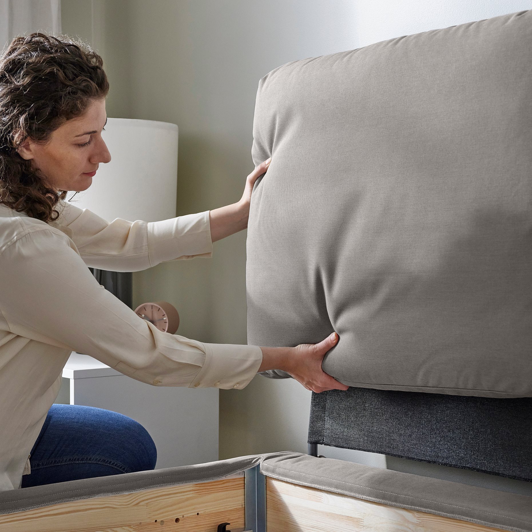 SAGESUND, κρεβάτι με επένδυση, 140x200 cm, 104.903.76