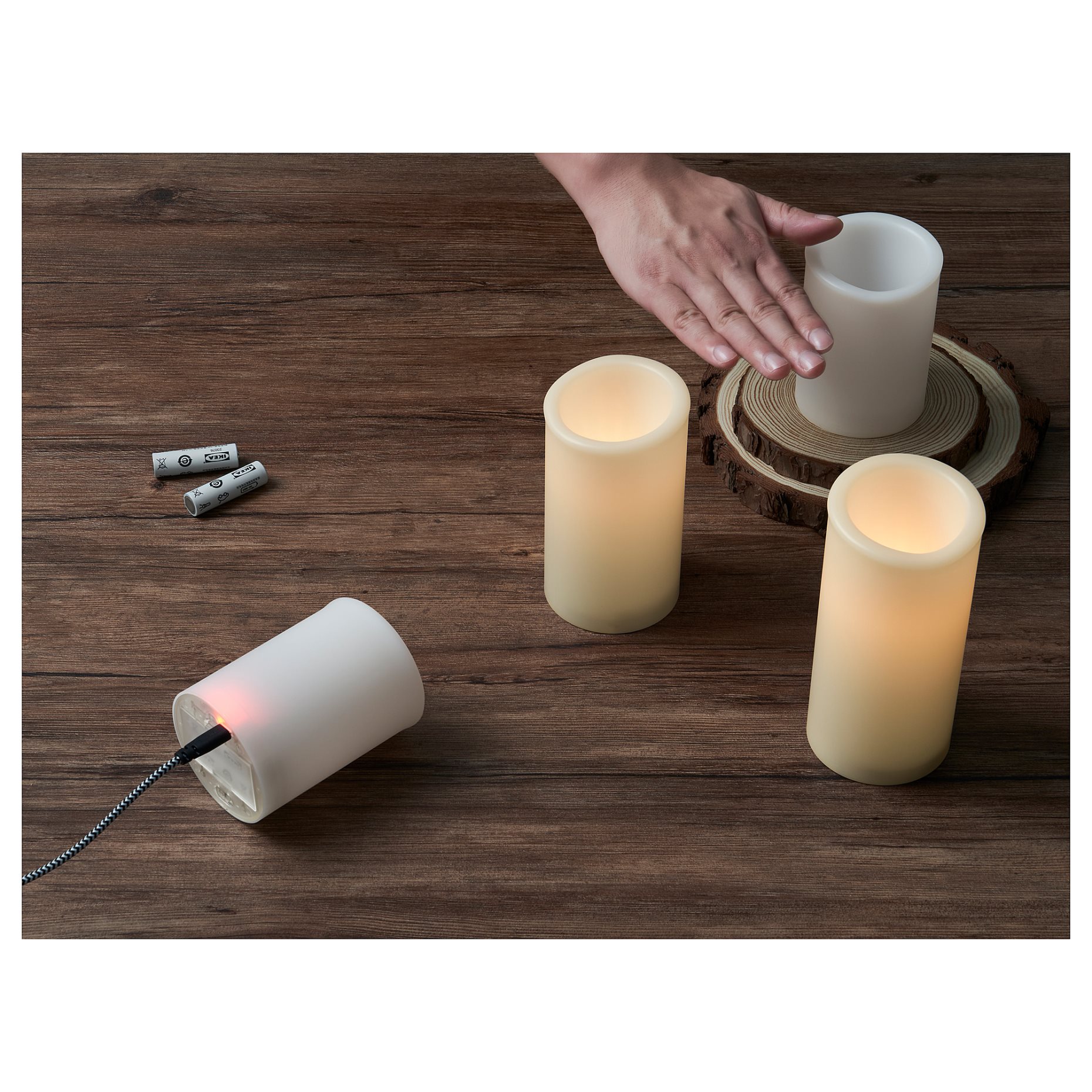 ÄDELLÖVTRÄD, block candle with built-in LED light source/indoor, 14 cm, 105.202.60