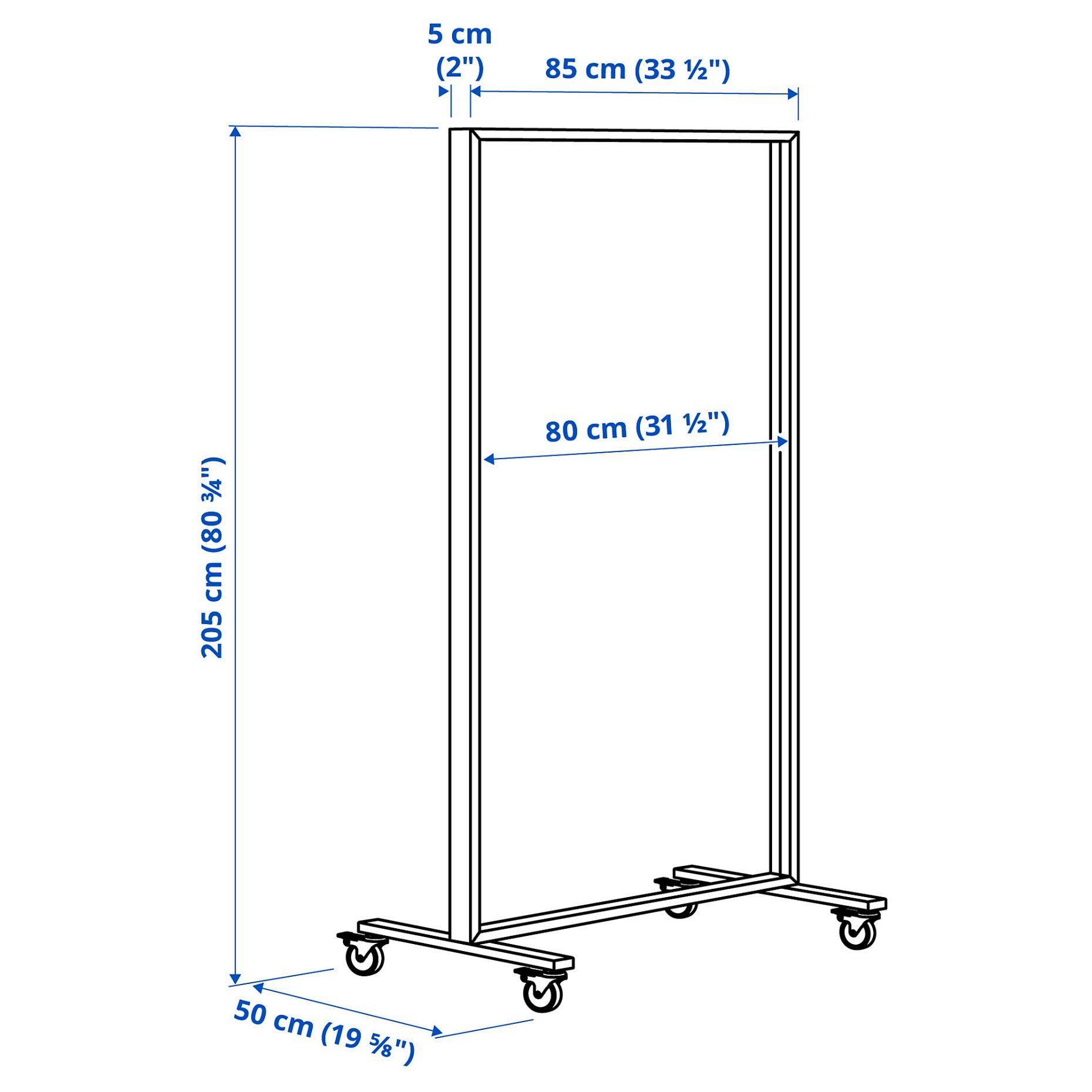 MITTZON, frame with castors, 85x205x50 cm, 105.286.33