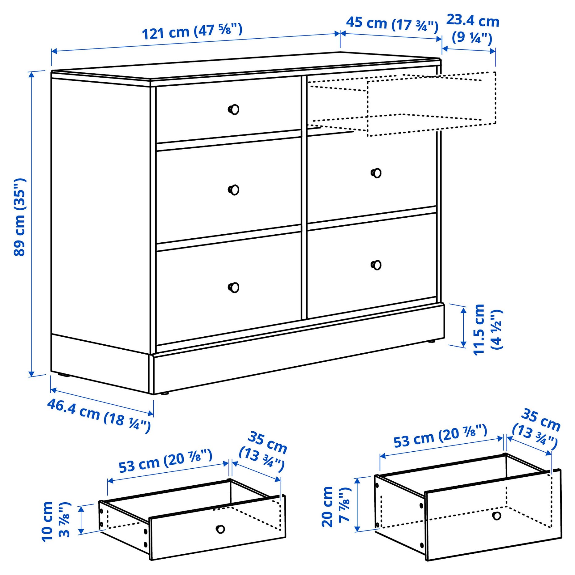 HAVSTA, chest of 6 drawers, 121x47x89 cm, 105.994.80