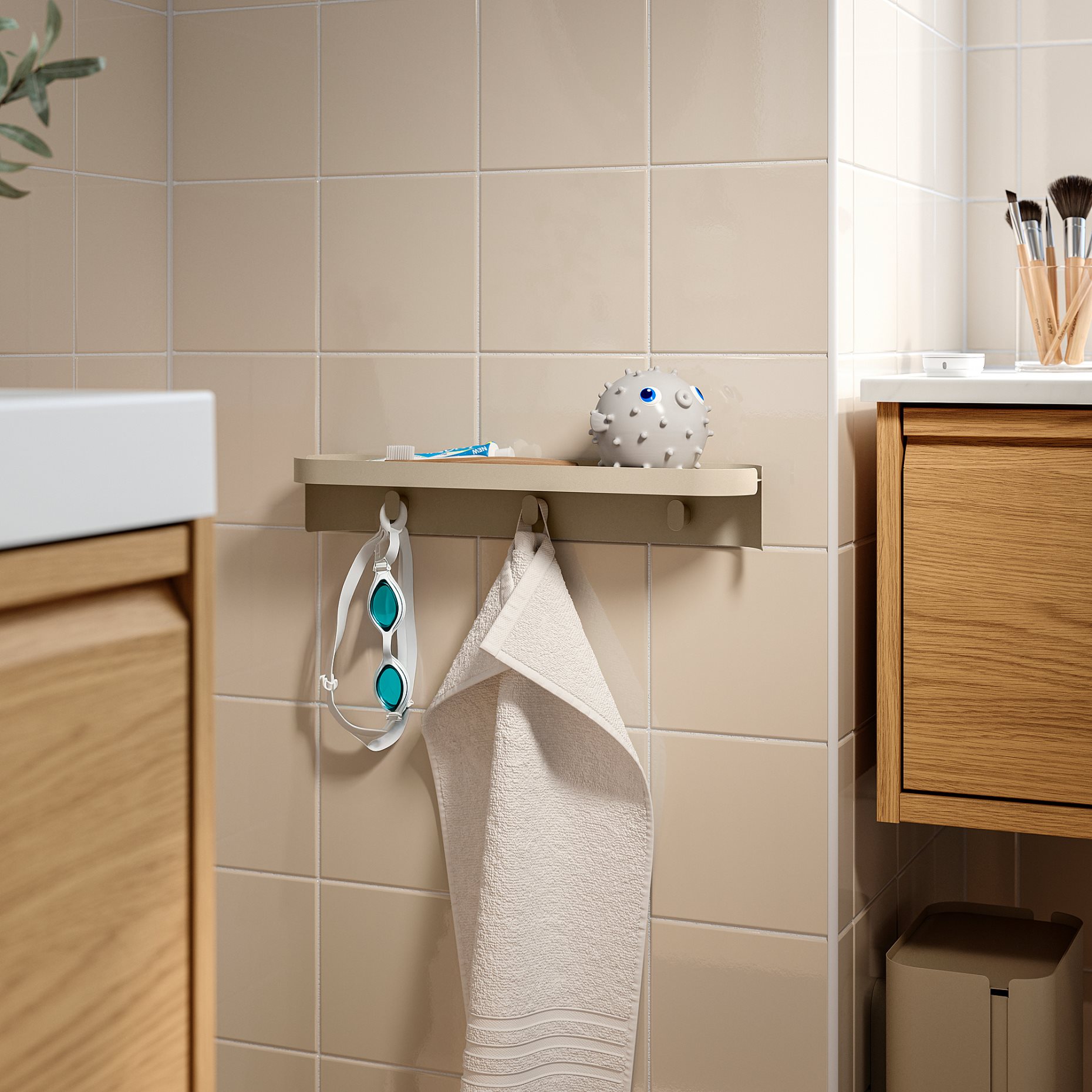 FLORSJÖN, ράφι τοίχου με 3 άγκιστρα, 40x7 cm, 106.051.41