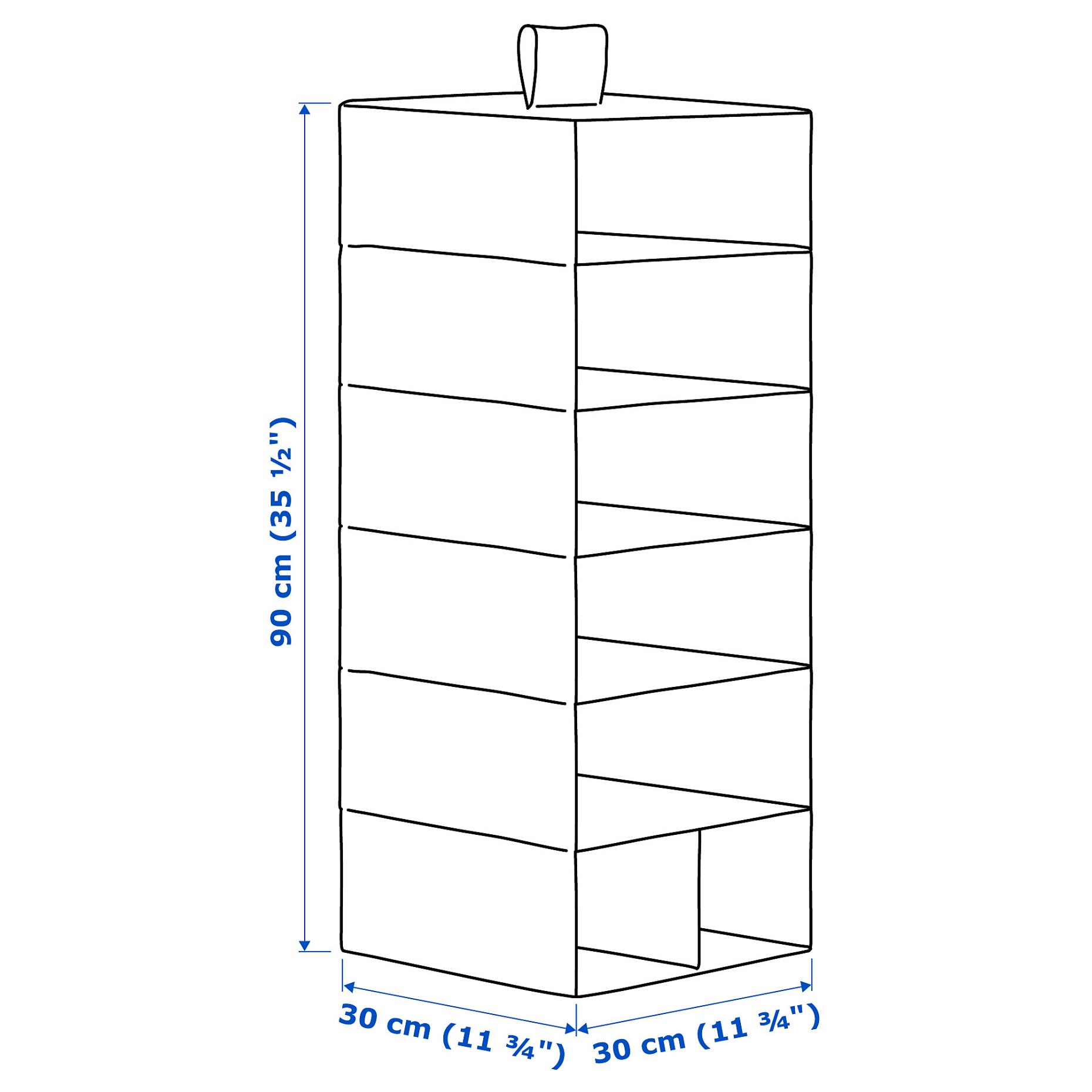 STUK, hanging storage with 7 compartments, 30x30x90 cm, 106.215.46