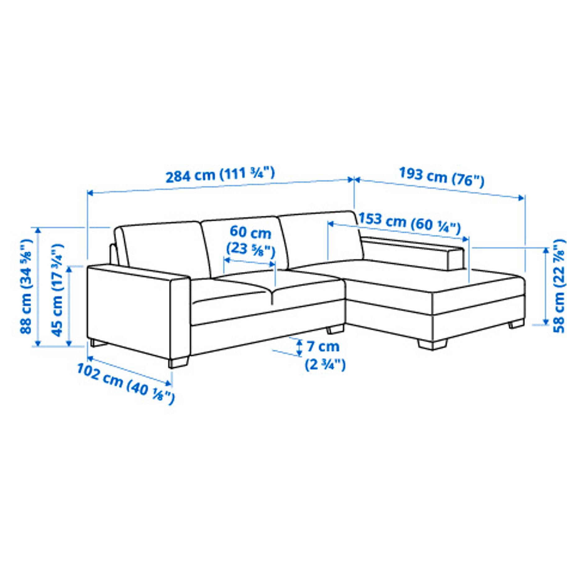 SÖRVALLEN, 3-seat sofa with chaise longue/right, 193.041.48