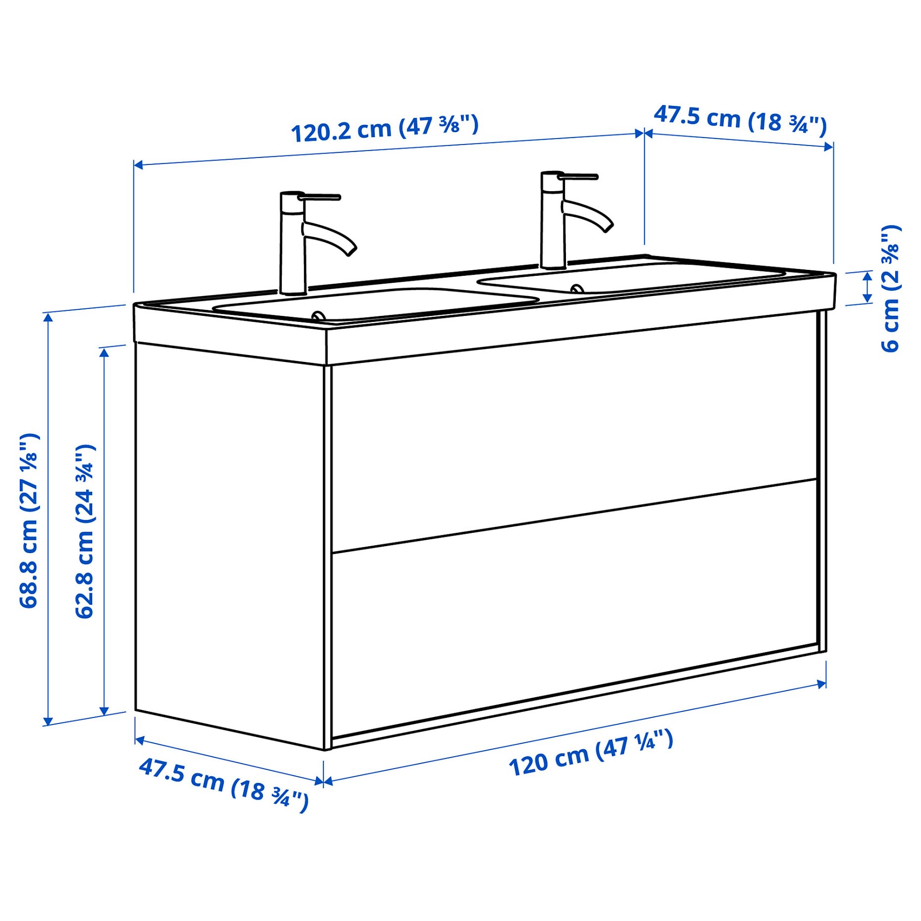 ANGSJON/BACKSJON, wash-stand with drawers/wash-basin/taps, 120x48x69 cm, 195.140.09