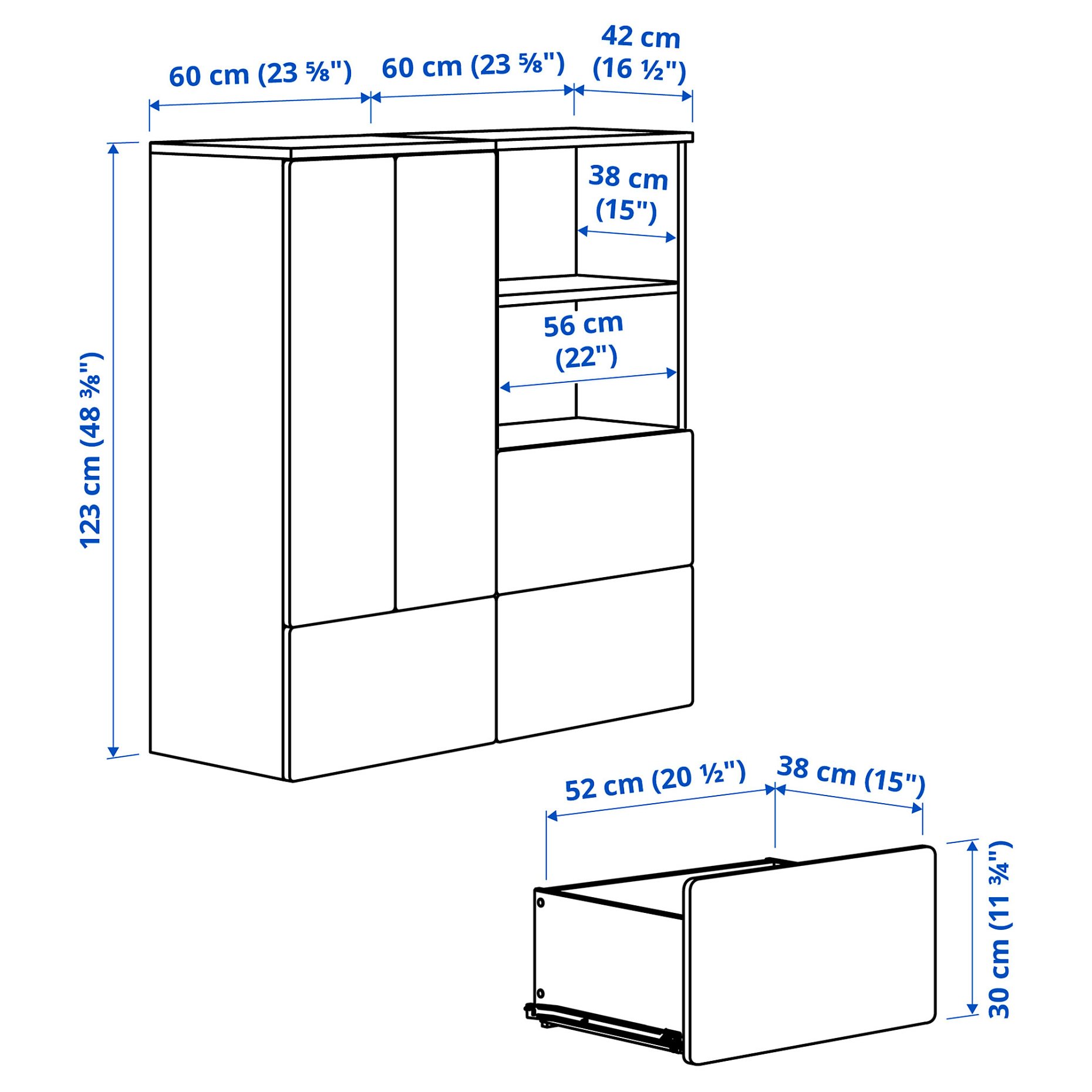 SMASTAD/PLATSA, storage combination  with 3 drawers, 120x42x123 cm, 195.499.85