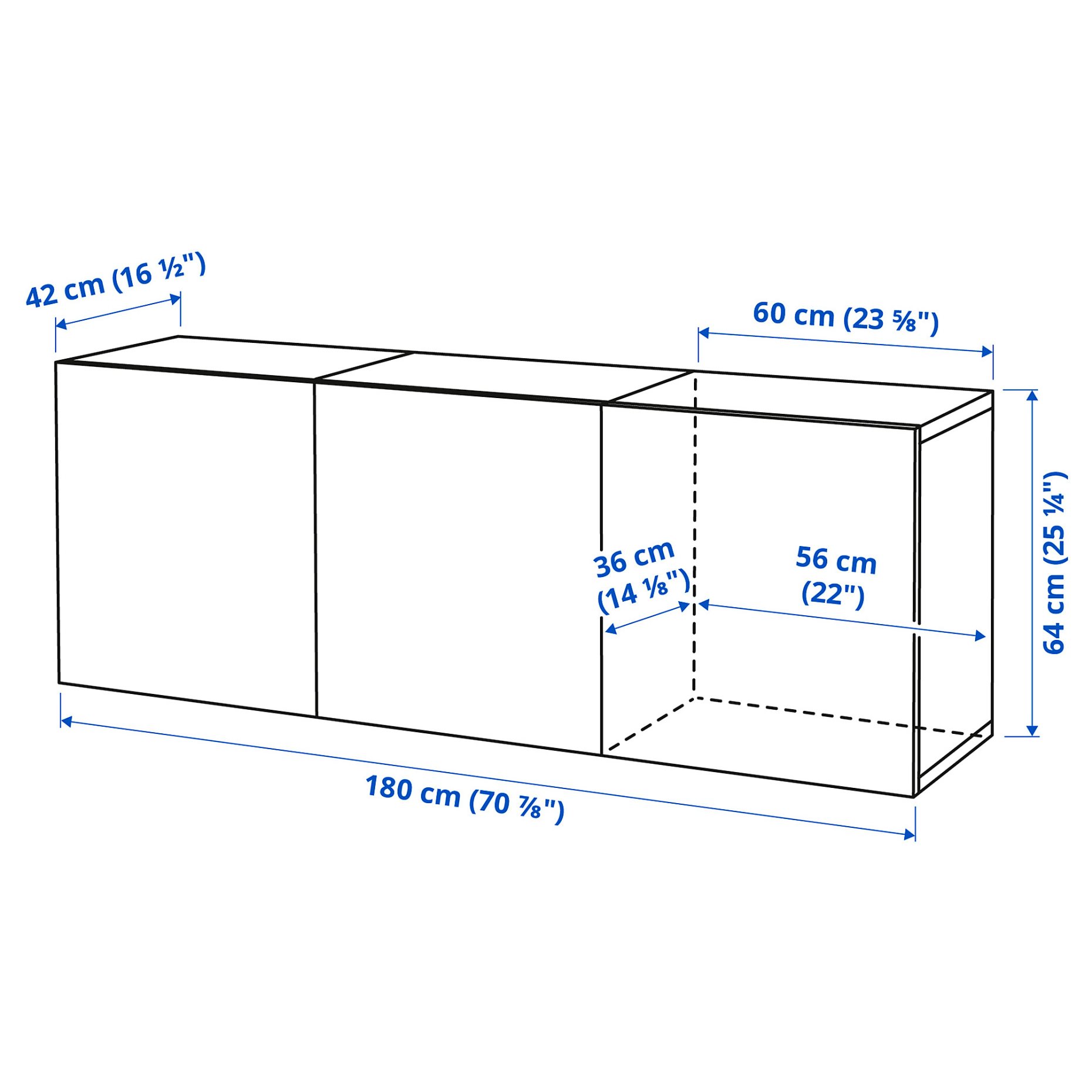 BESTÅ, wall-mounted cabinet combination, 180x42x64 cm, 195.693.46