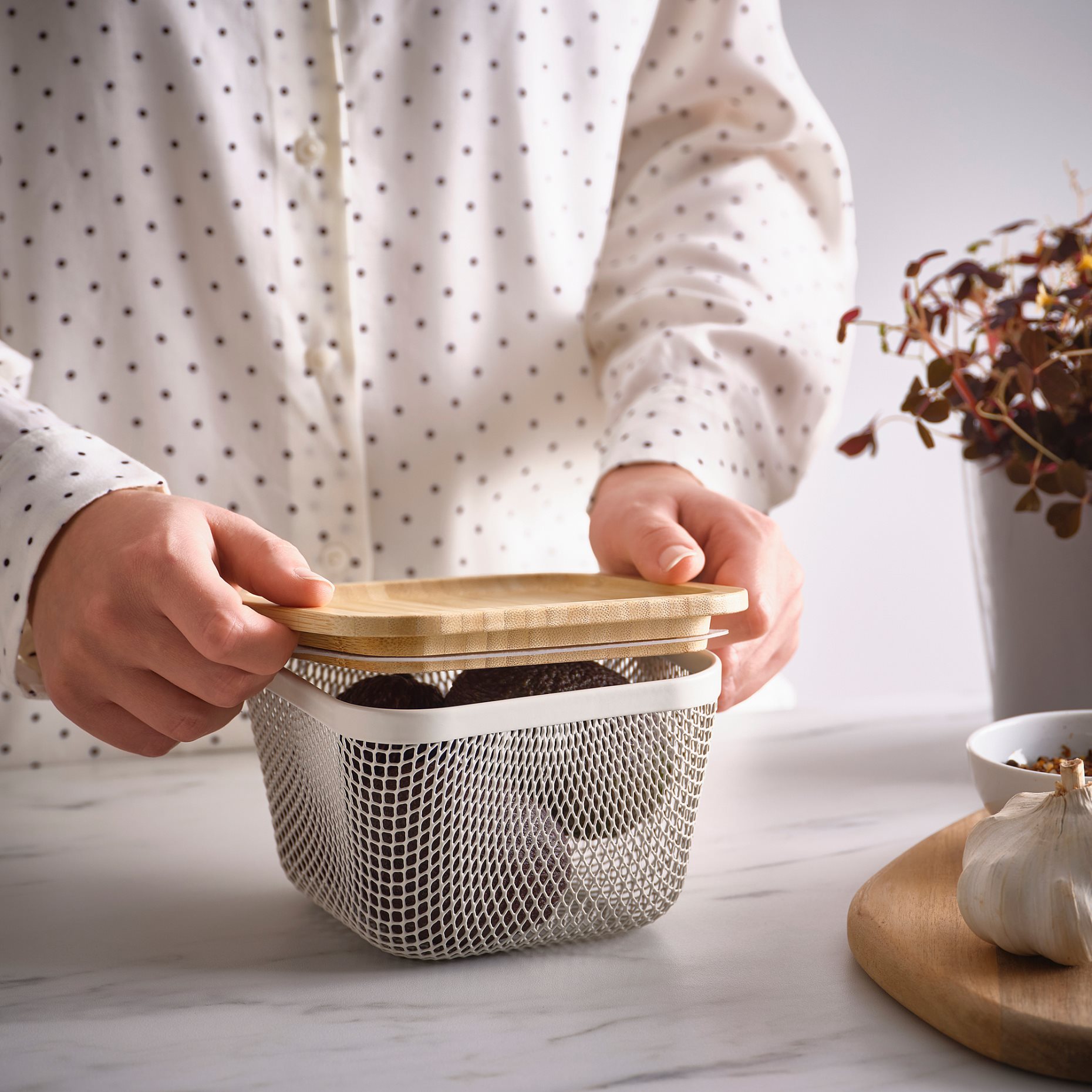 IKEA 365+, square meta food storage basket with lid, 15x15x11 cm, 195.808.72