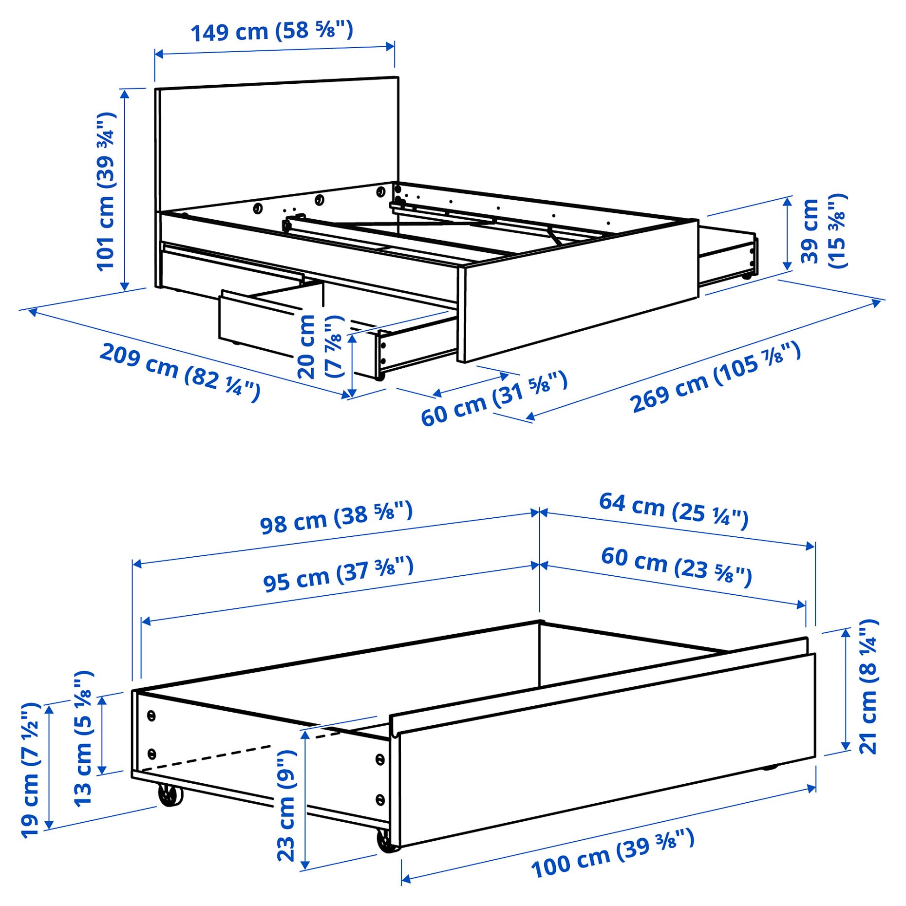 STORKLINTA, bed frame with 4 storage boxes, 140x200 cm, 196.308.48