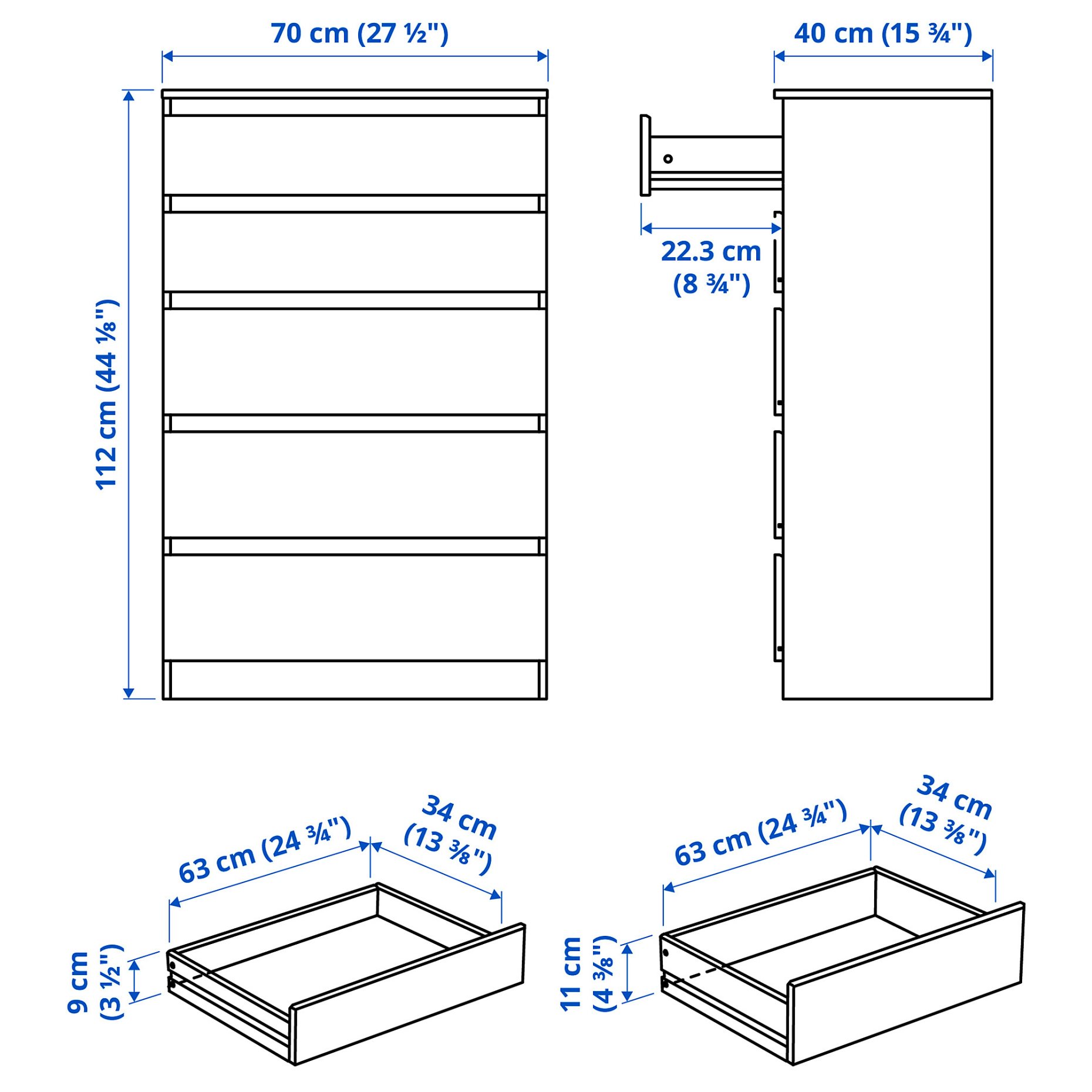 KULLEN, chest of 5 drawers, 70x112 cm, 203.936.62