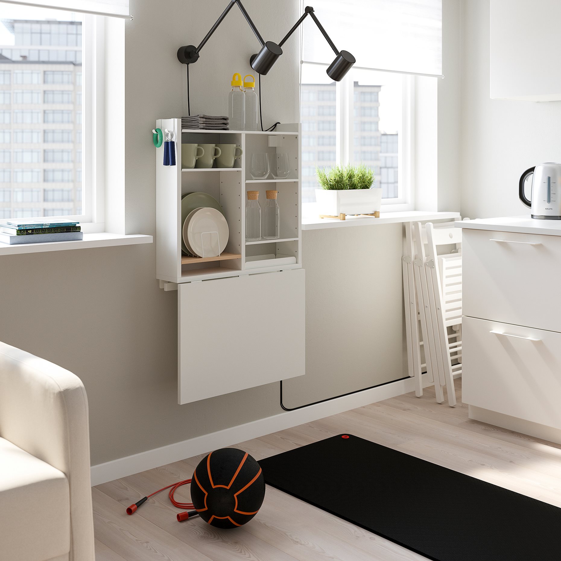 NORBERG, πτυσσόμενο τραπέζι τοίχου με αποθήκευση, 64x60 cm, 204.979.28