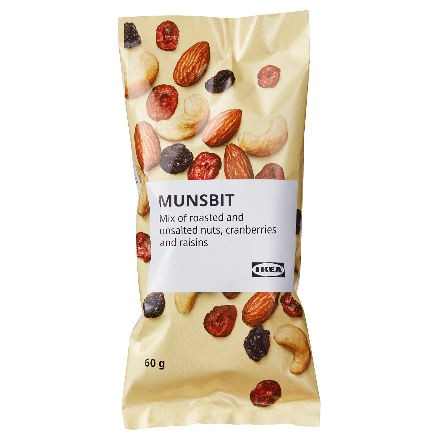 MUNSBIT, ψημένοι ανάλατοι ξηροί καρποί με cranberry και σταφίδες, 60 g, 205.002.52
