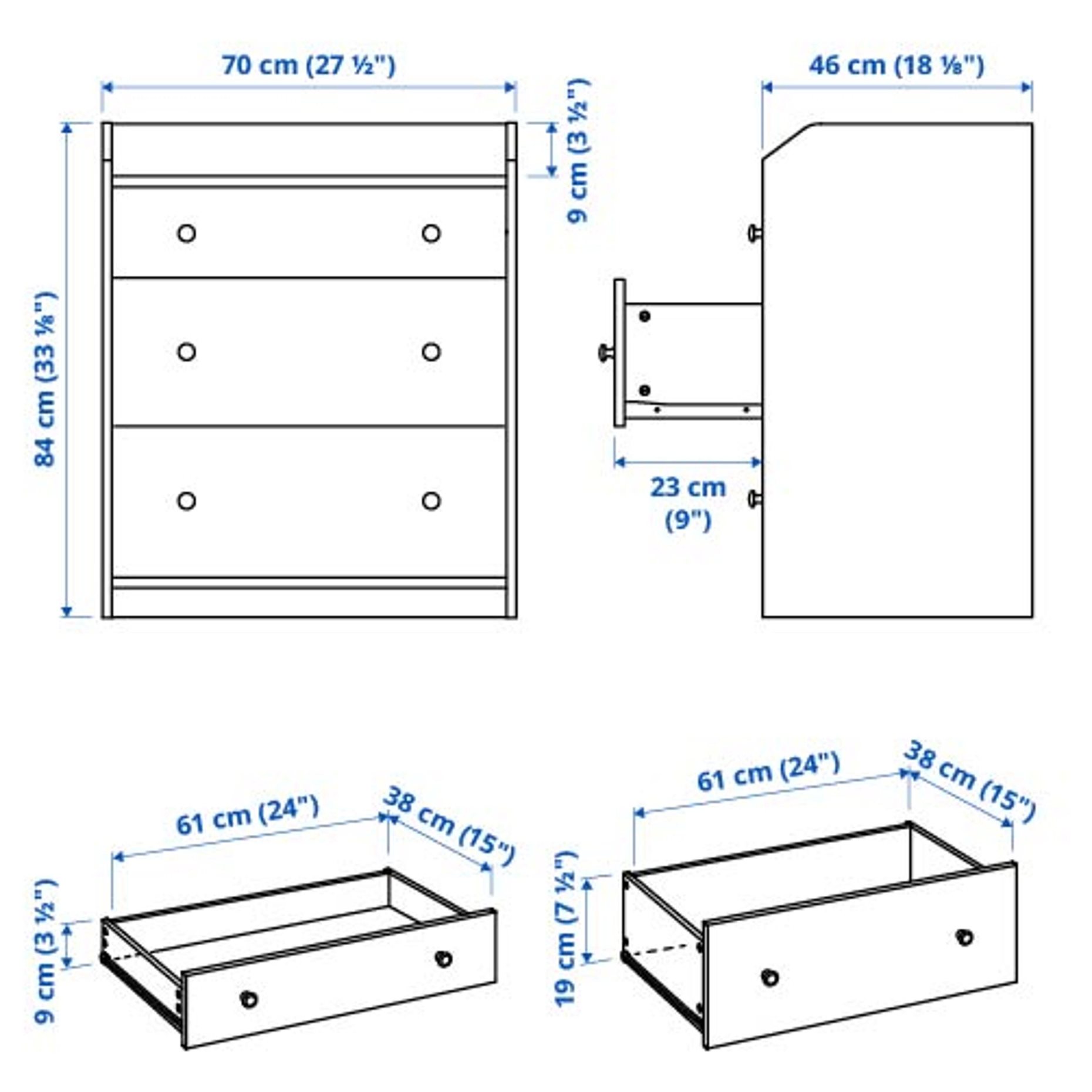 HAUGA, chest of 3 drawers, 70x46x84 cm, 205.815.21