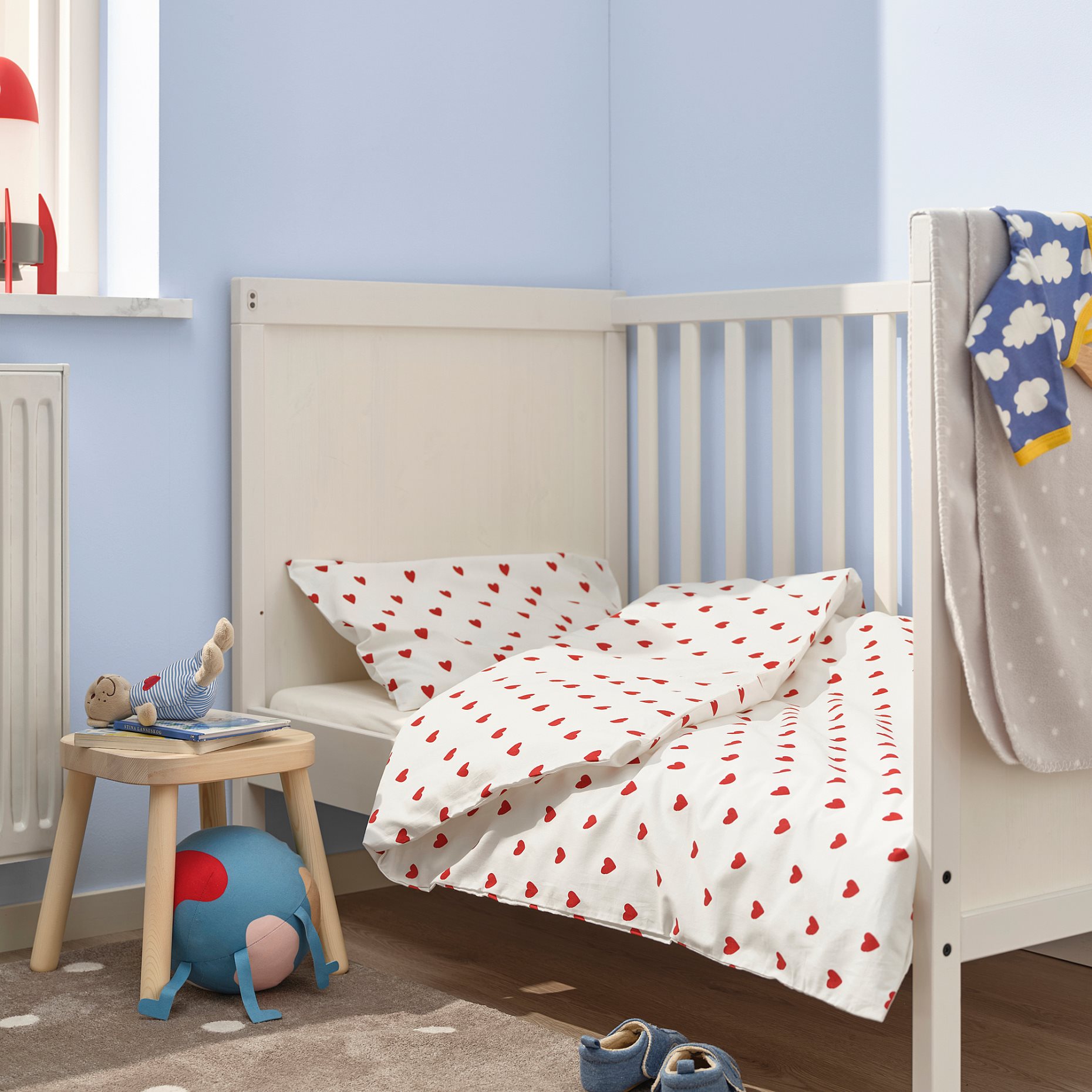 BARNDRÖM, duvet cover 1 pillowcase for cot/heart pattern, 110x125/35x55 cm, 205.959.00