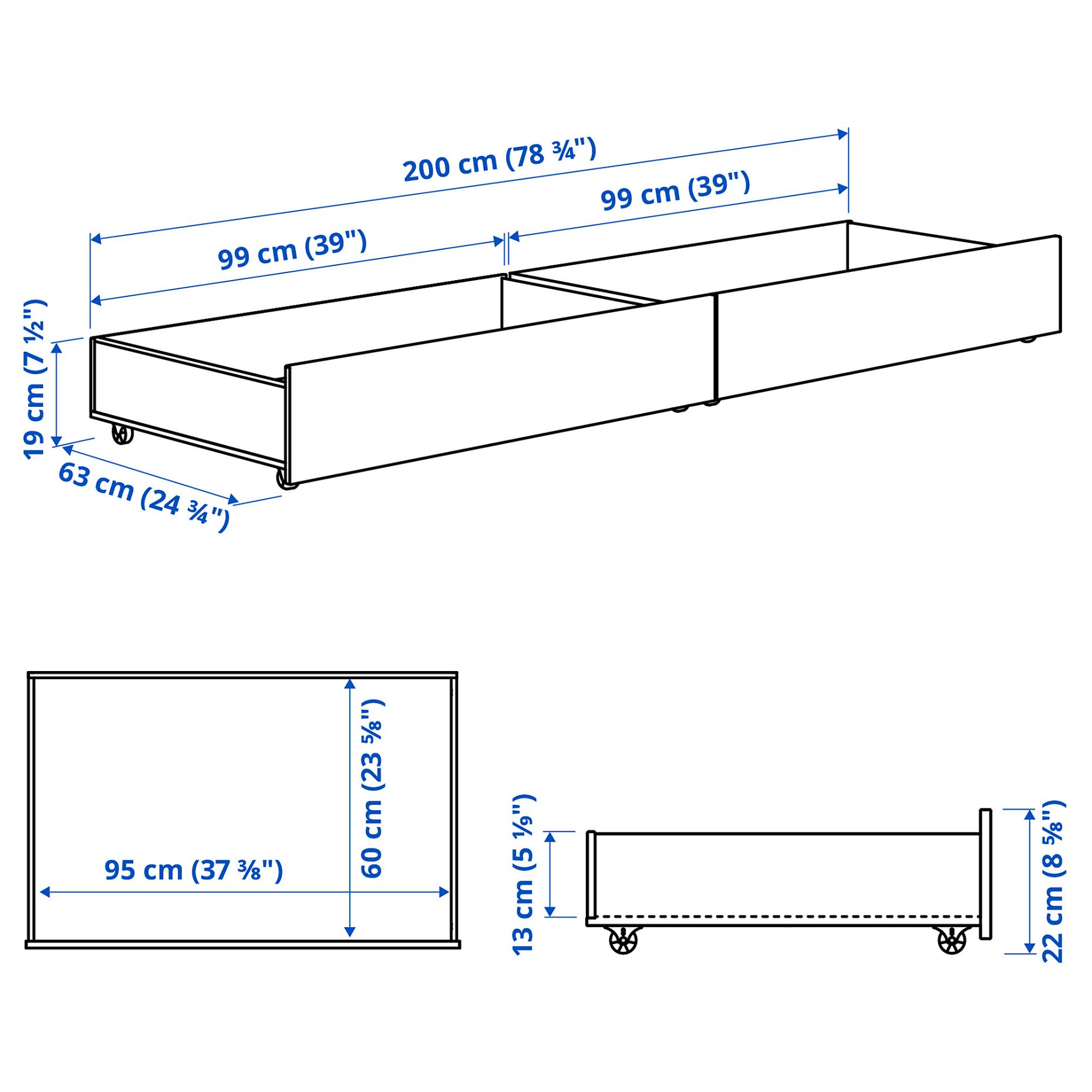 GULLABERG, κουτί αποθήκευσης κρεβατιού, 2 τεμ. 200 cm, 206.082.00