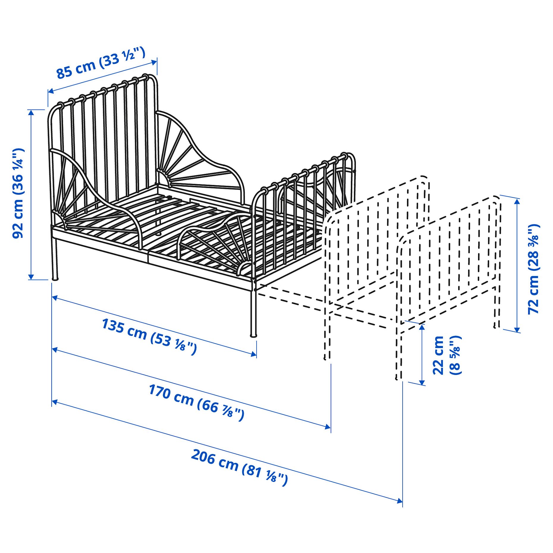 MINNEN, extendable bed frame with slatted bed base, 291.239.58