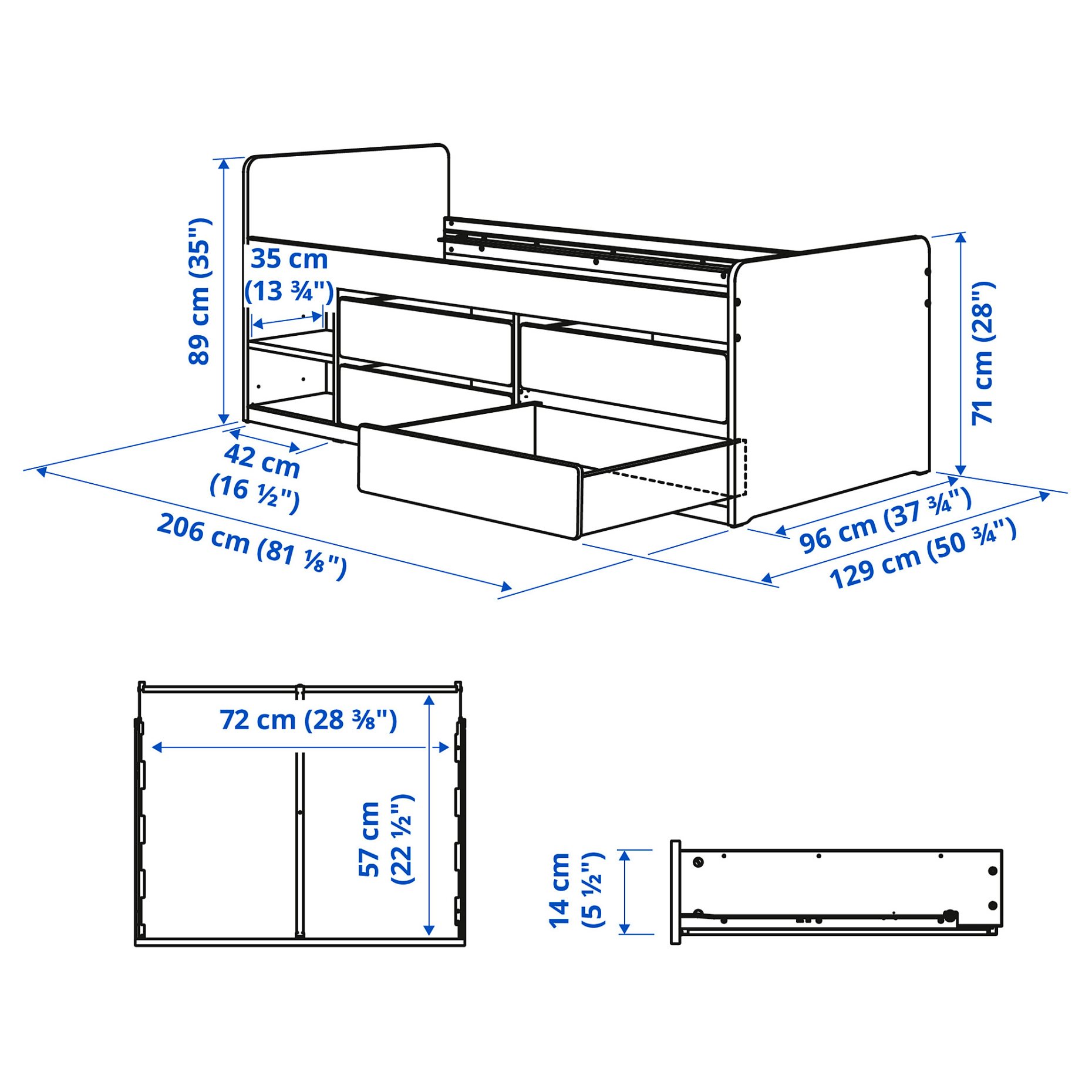 SLÄKT, bed frame with storage+slatted bedbase, 292.919.56