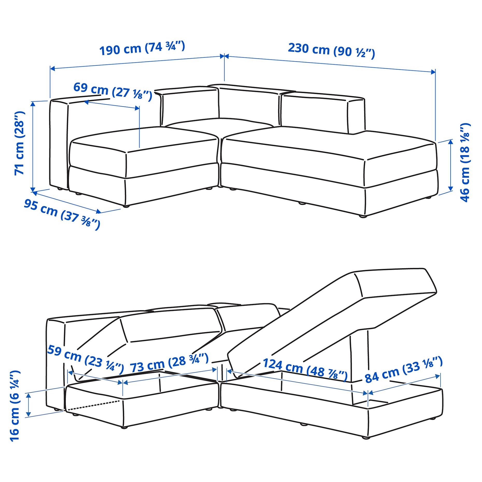JÄTTEBO, 2,5θέσιος γωνιακός καναπές με σεζλόνγκ/δεξιό, 294.851.86