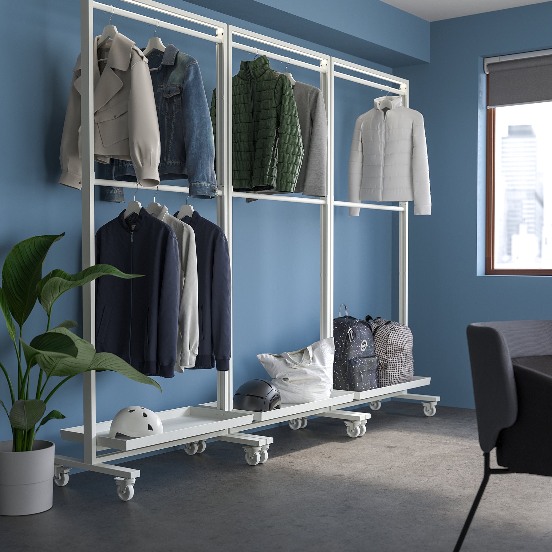 MITTZON, σκελετός με ροδάκια/ράγα ρούχων/ράφι, 85x205 cm, 295.139.57