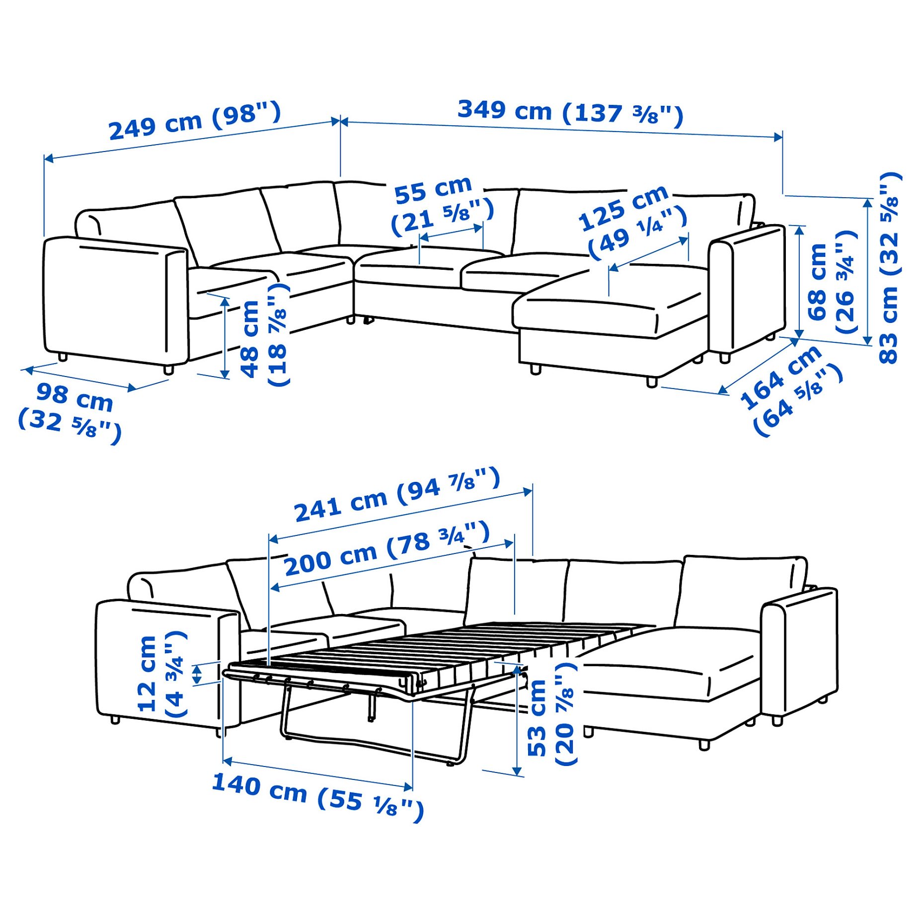 VIMLE, γωνιακός καναπές-κρεβάτι, 5 θέσεων με σεζλόνγκ, 295.370.05