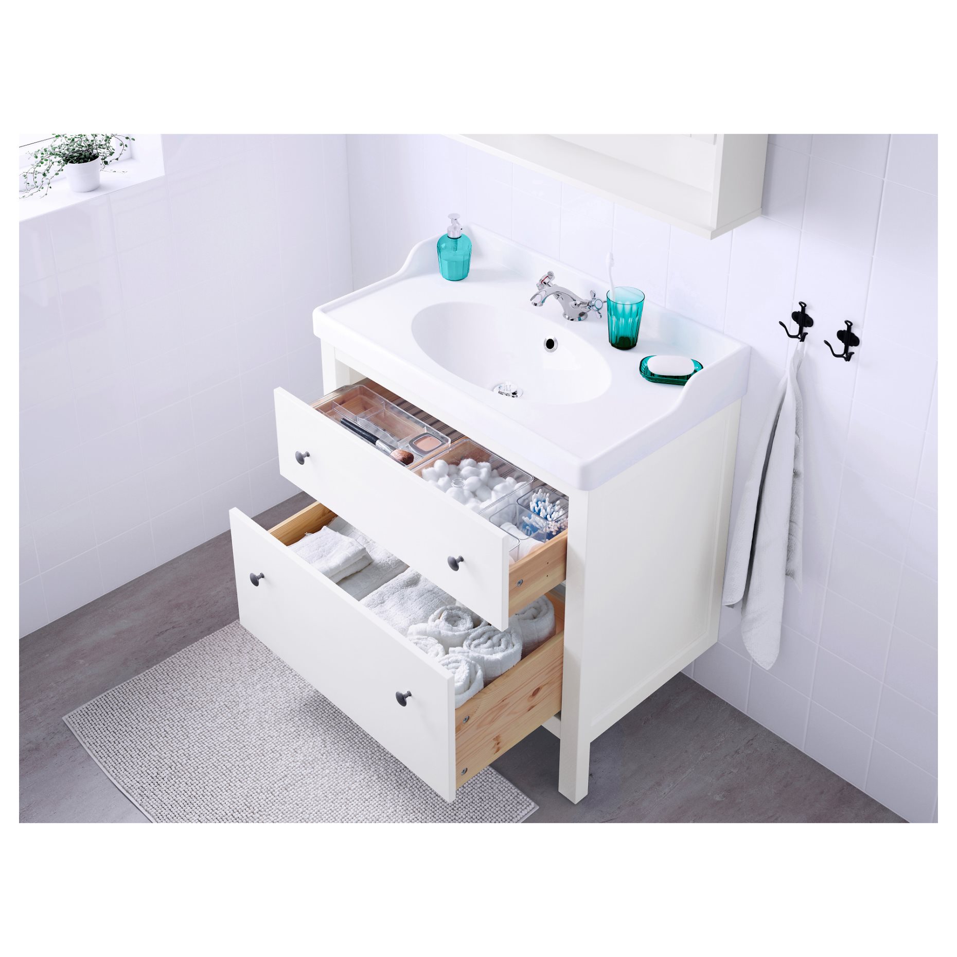 HEMNES/RUTSJON, wash-stand with drawers/wash-basin/tap, 82x49x95 cm, 295.376.42