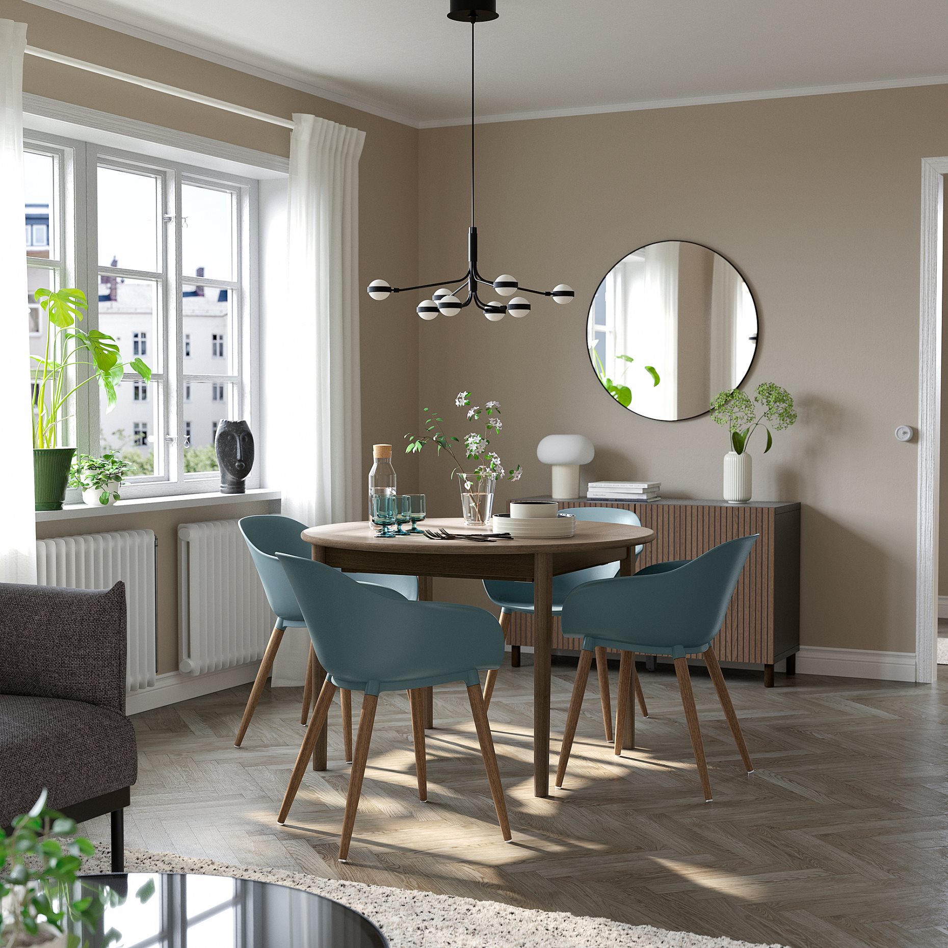 SKANSNAS/GRONS, table and 4 chairs with armrest, 115/170 cm, 295.616.46