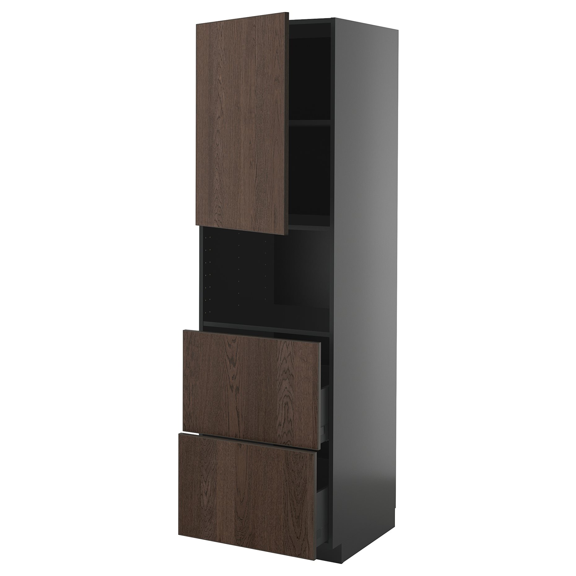 METOD/KNIVSHULT, high cabinet for microwave with door/2 drawers, 60x60x200 cm, 295.879.48