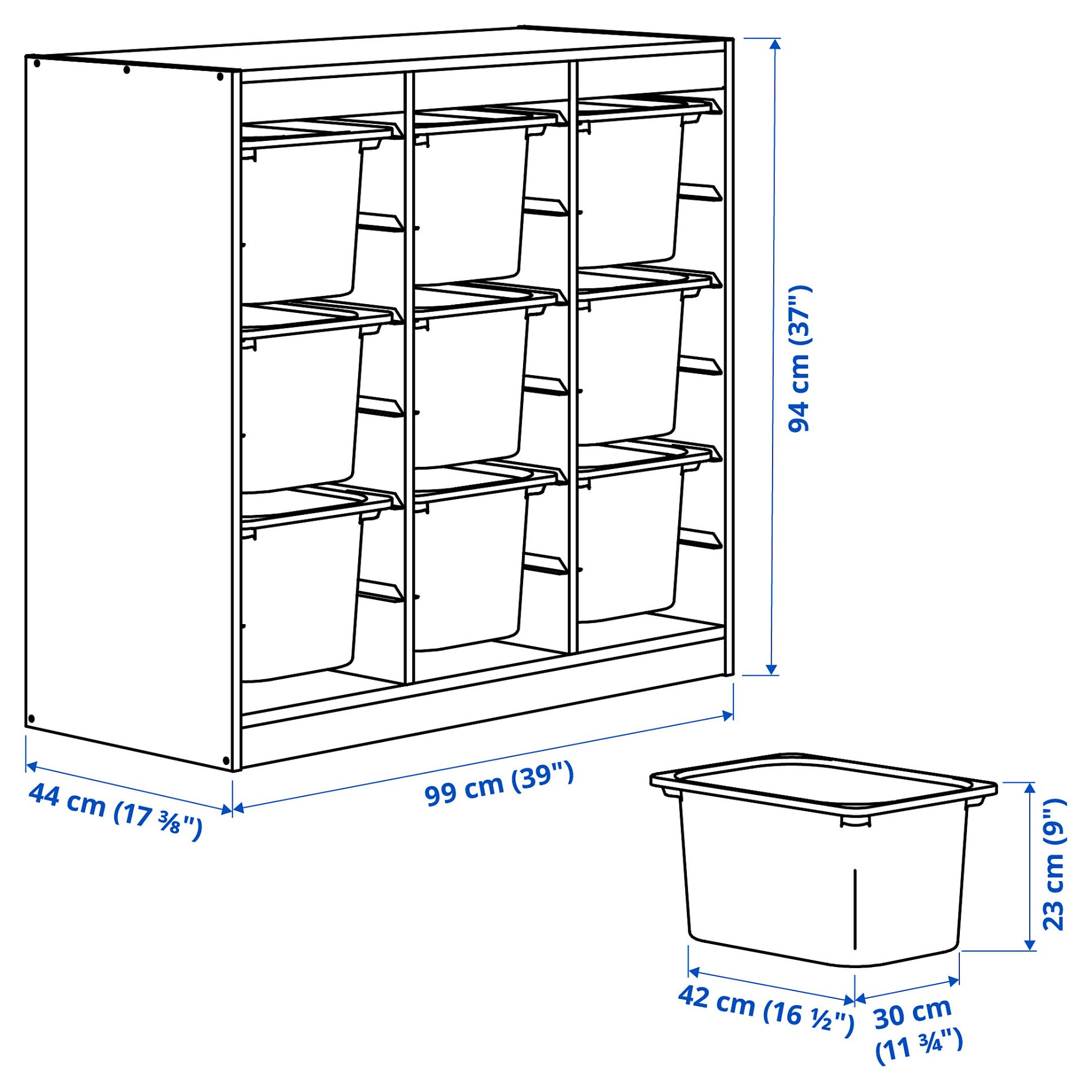 TROFAST, σύνθεση αποθήκευσης διαχωριστικό δωματίου με κουτιά , 99x44x94 cm, 296.131.41