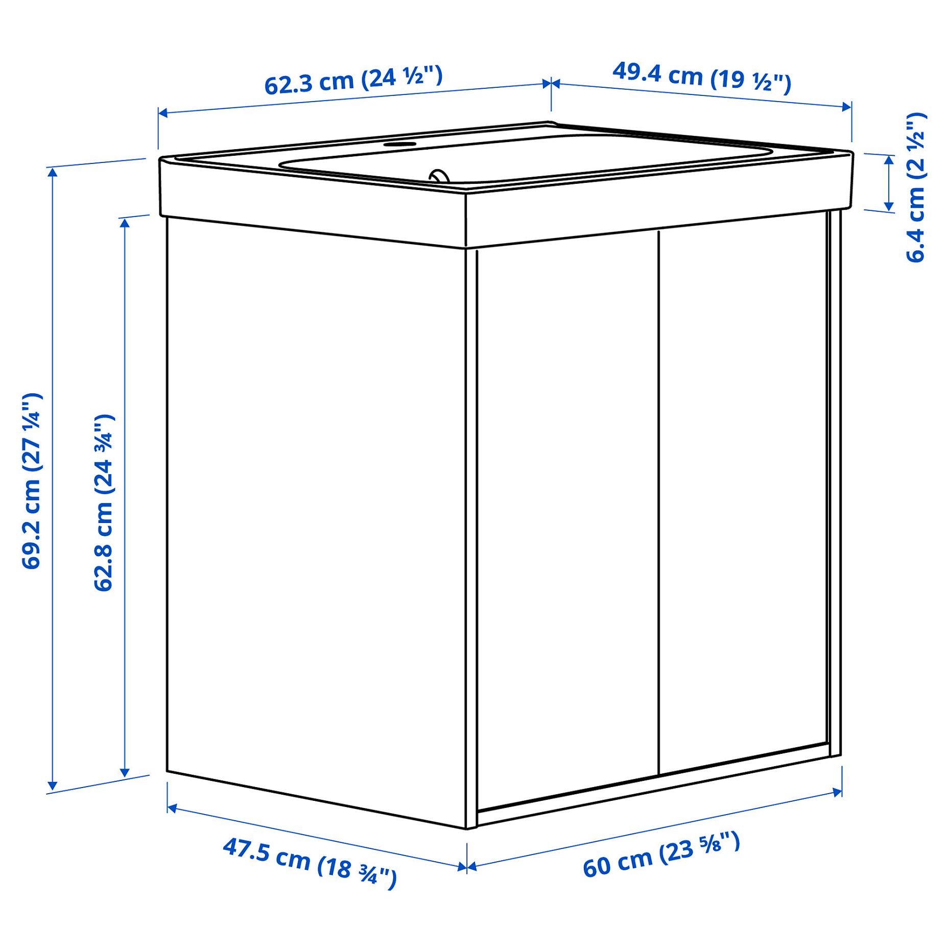 HAVBACK/ORRSJON, wash-stand with doors/wash-basin, 62x49x69 cm, 296.293.21