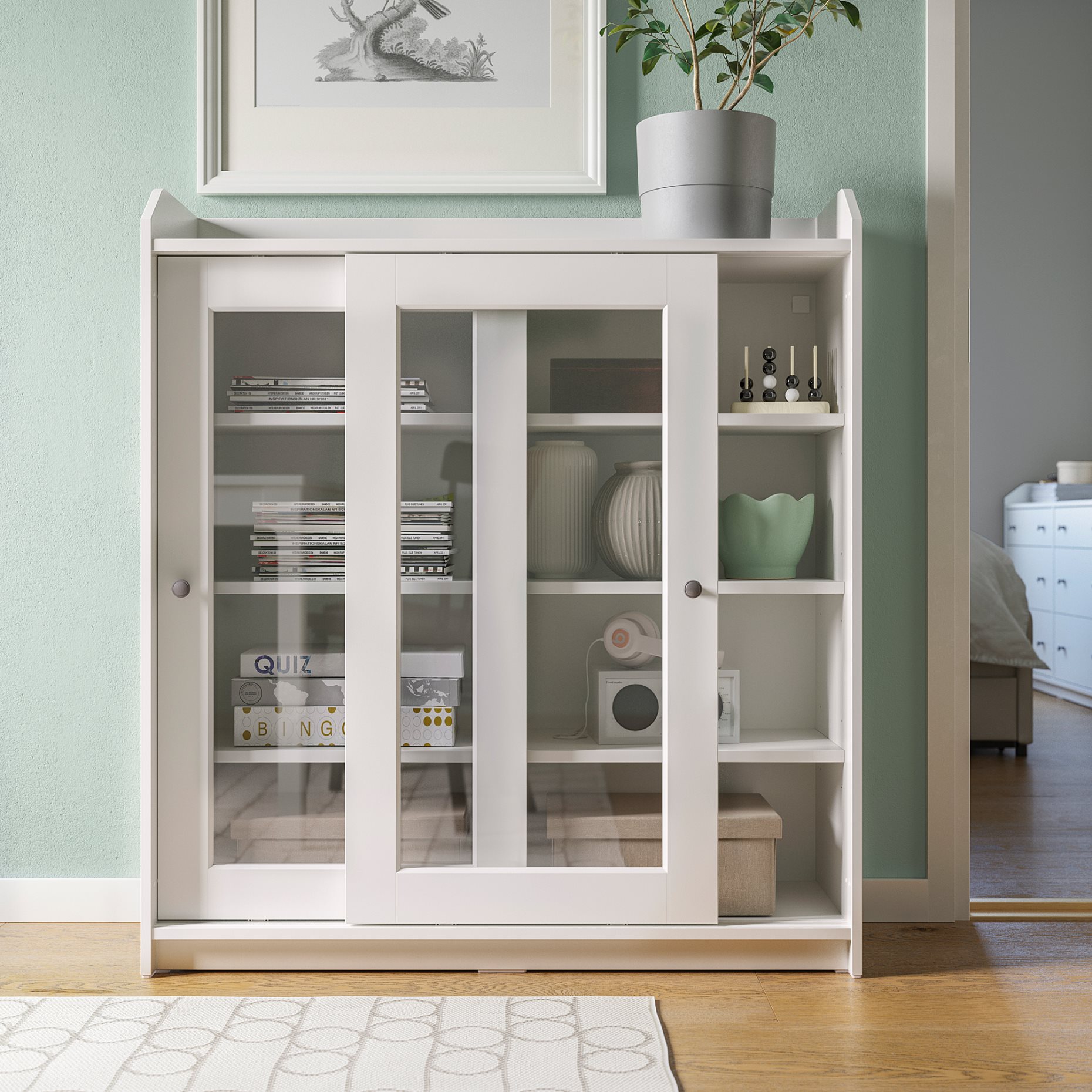 HAUGA, glass-door cabinet, 105x116 cm, 304.150.55