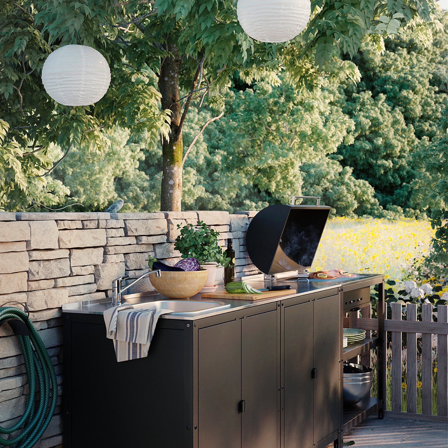 GRILLSKÄR, ψησταριά για κάρβουνα με ντουλάπι εξωτερικού χώρου, 86x61 cm, 304.714.47