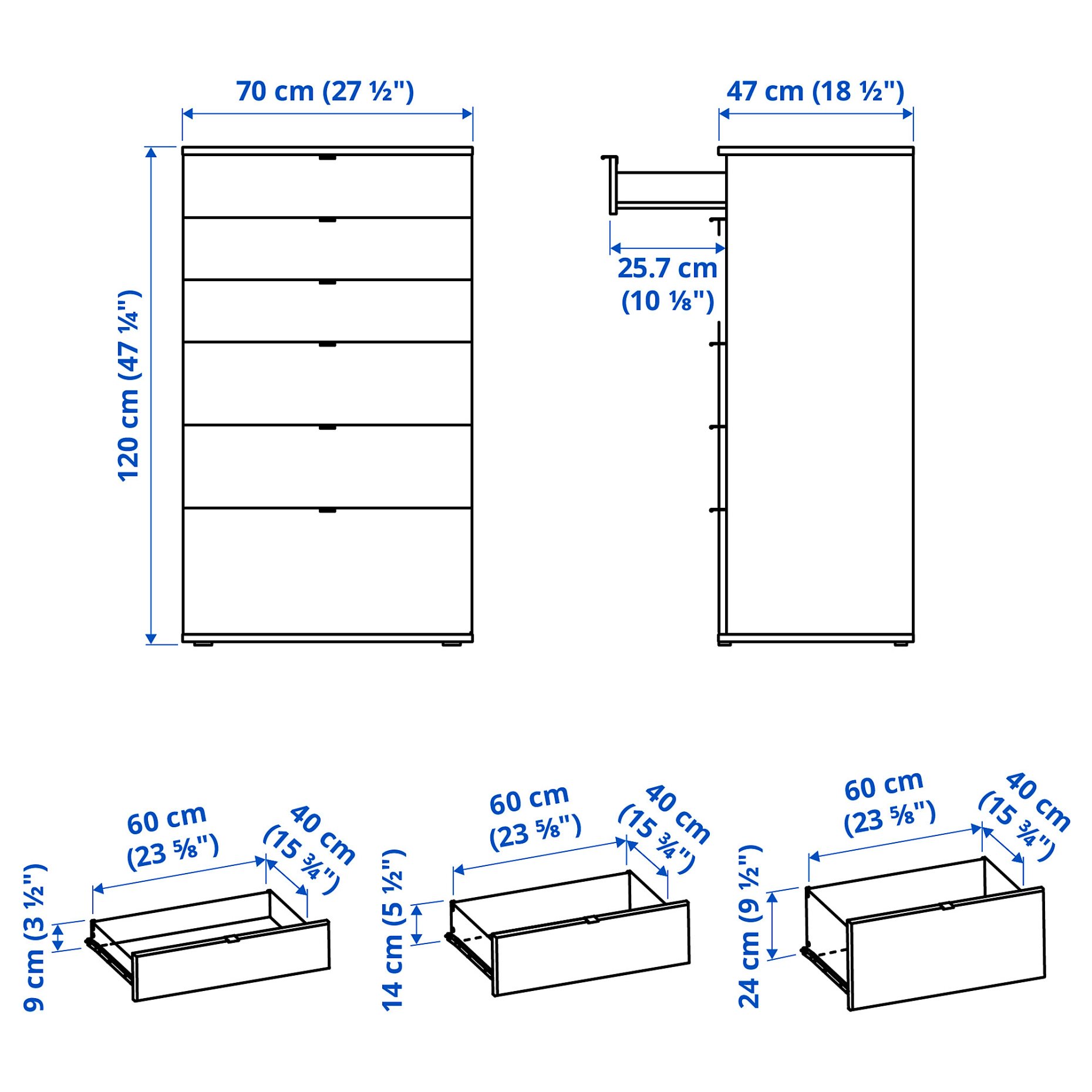 VIHALS, chest of 6 drawers, 70x47x125 cm, 304.832.47
