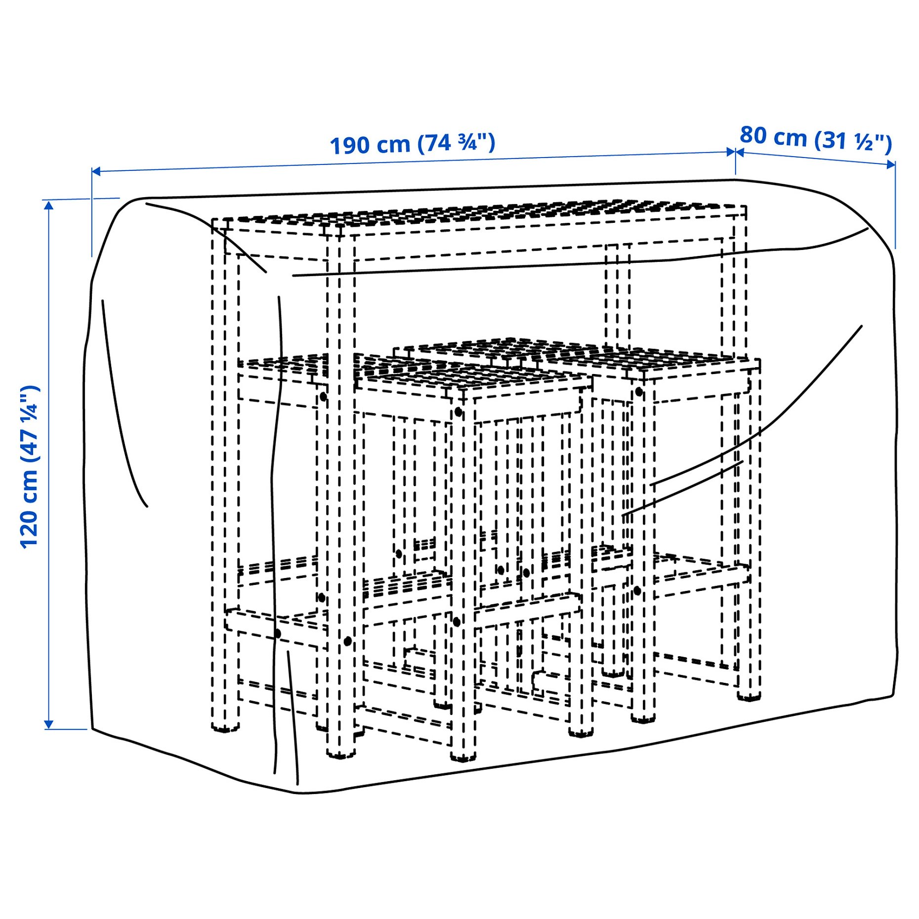 TOSTERÖ, cover for outdoor furniture, 190x80 cm, 305.323.37