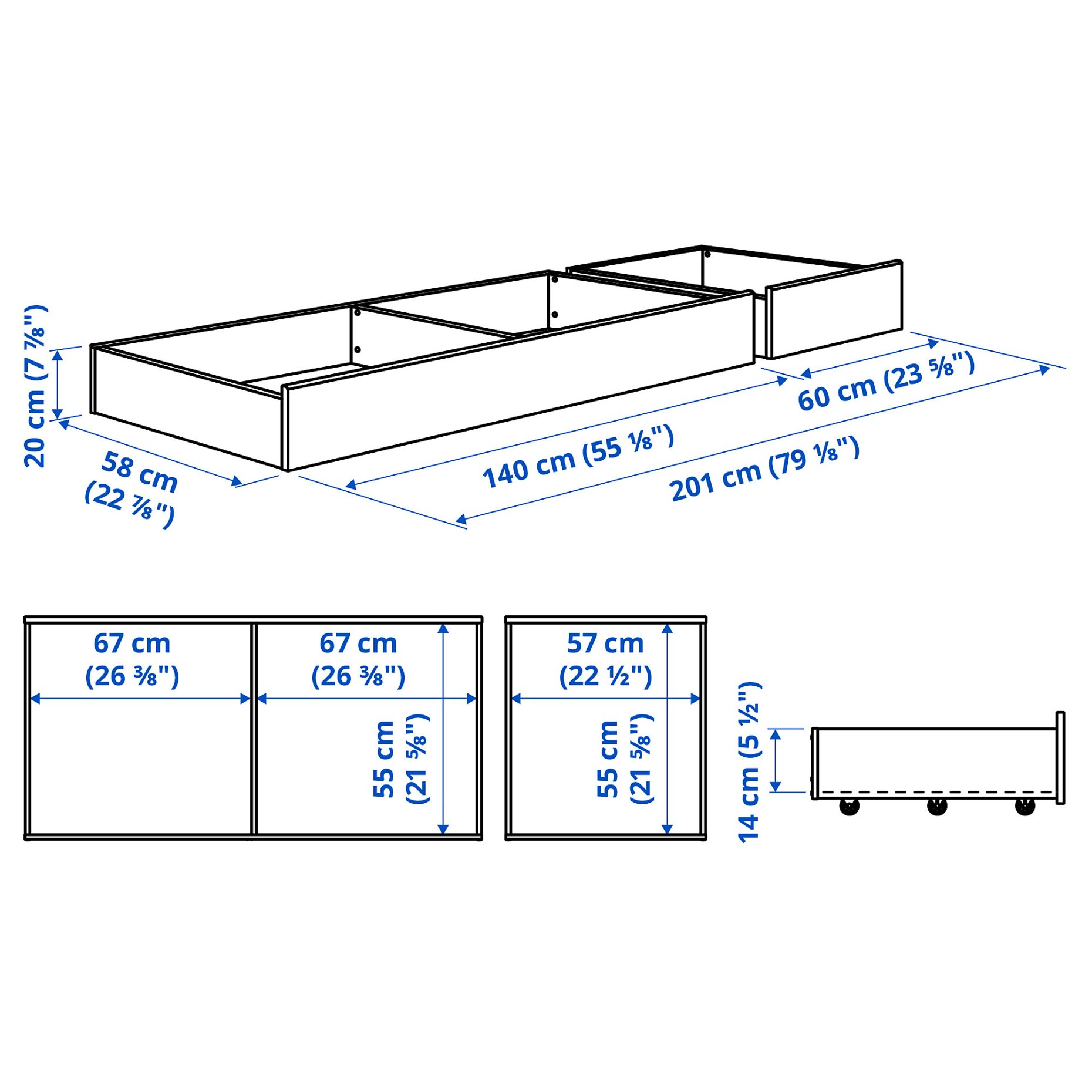 VIHALS, bed storage box set of 2, 200 cm, 305.951.17