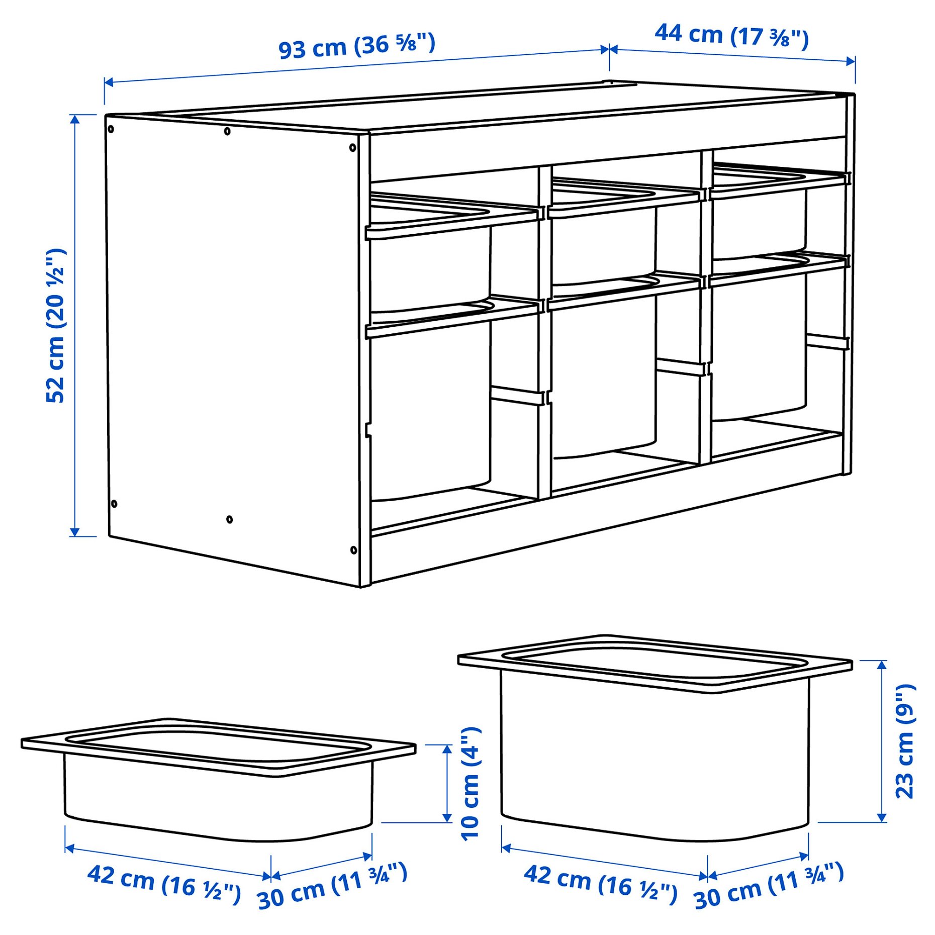TROFAST, παιδικό έπιπλο αποθήκευσης με κουτιά, 93x44x52 cm, 394.808.43