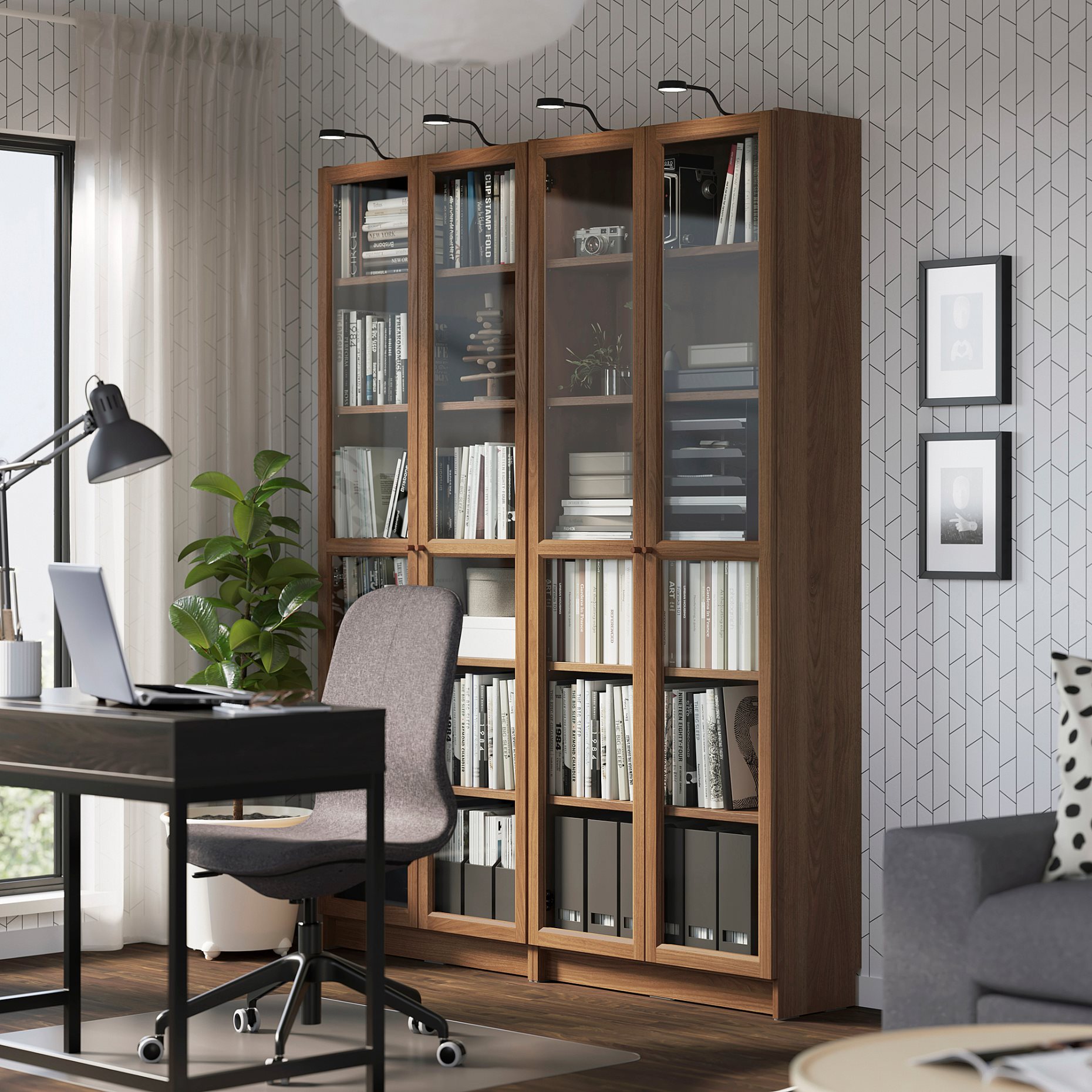 BILLY/OXBERG, bookcase combination with glass doors, 160x202 cm, 394.835.30