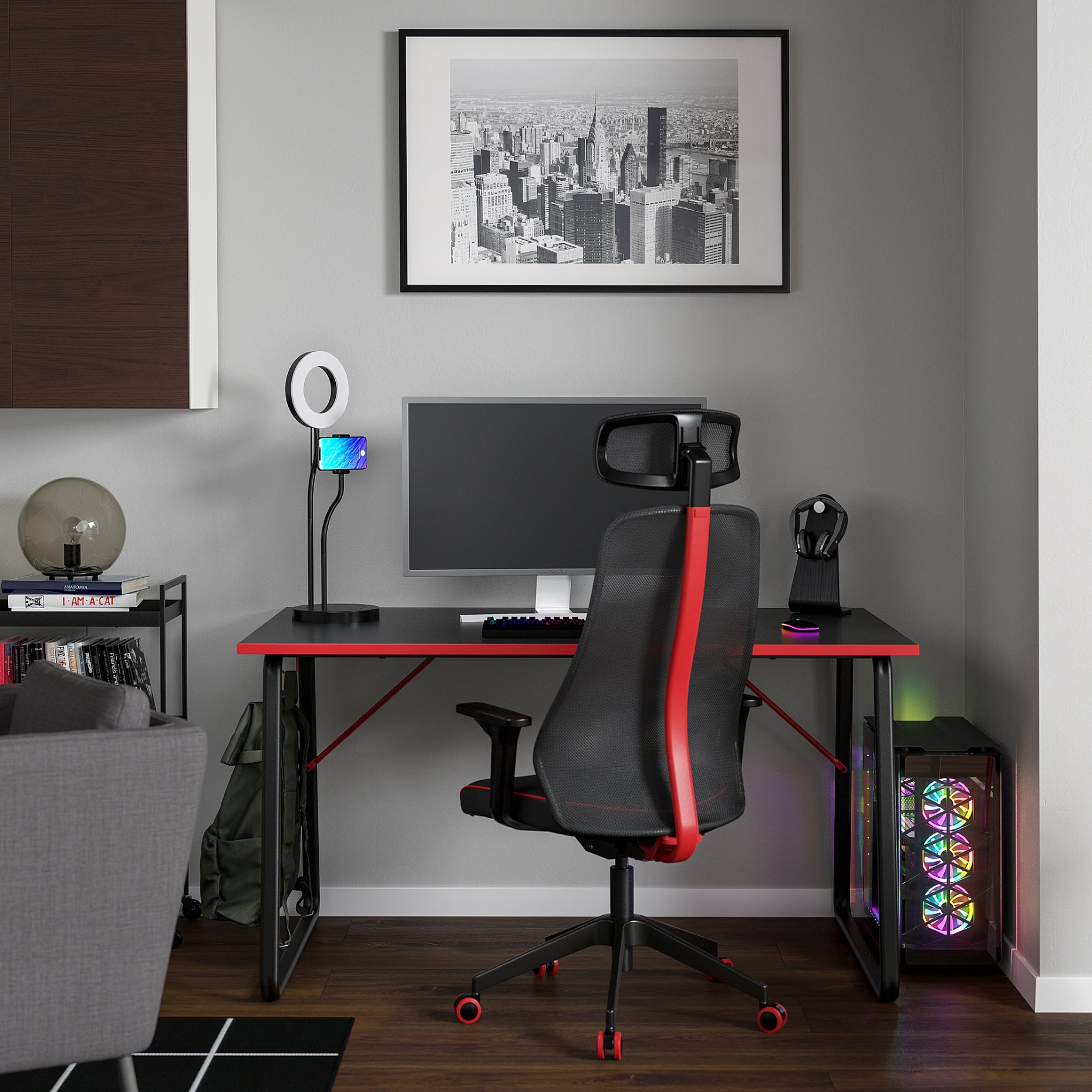 HUVUDSPELARE/MATCHSPEL, gaming desk and chair, 394.909.60