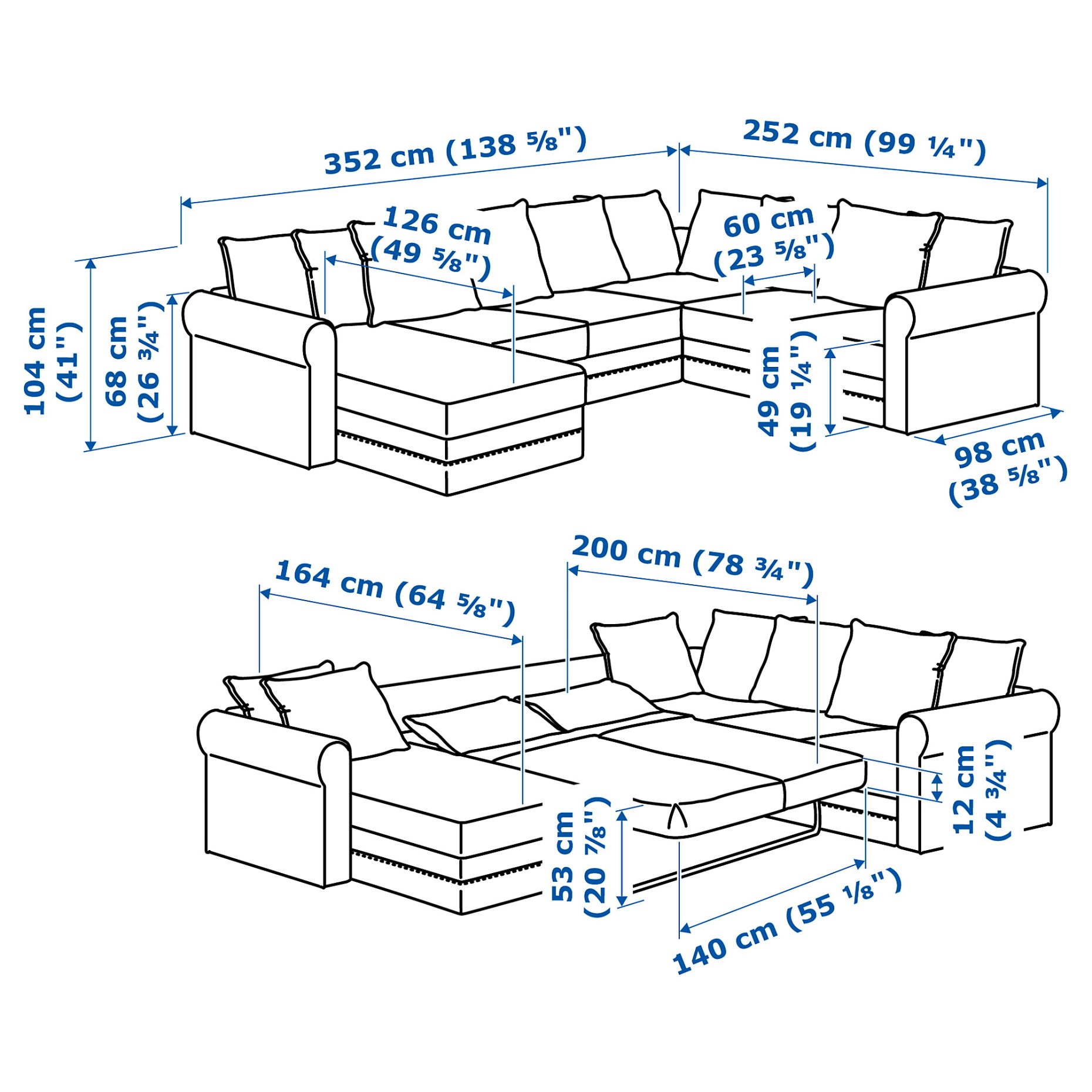GRÖNLID, γωνιακός καναπές-κρεβάτι, 5θέσεων με σεζλόνγκ, 395.365.57