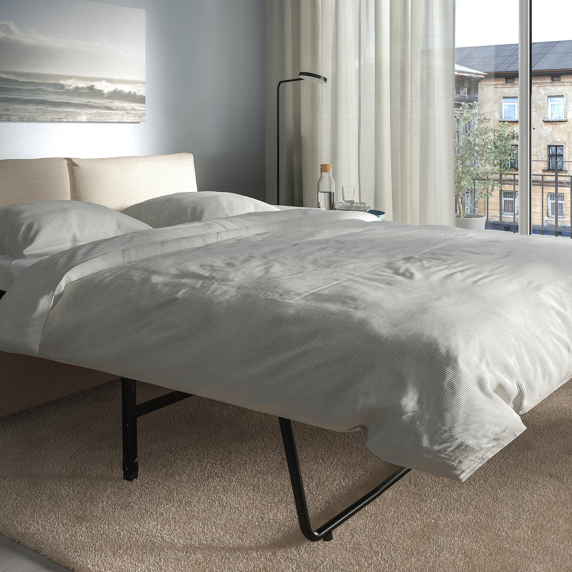 VIMLE, γωνιακός καναπές-κρεβάτι με πλατιά μπράτσα, 5 θέσεων με σεζλόνγκ, 395.452.03